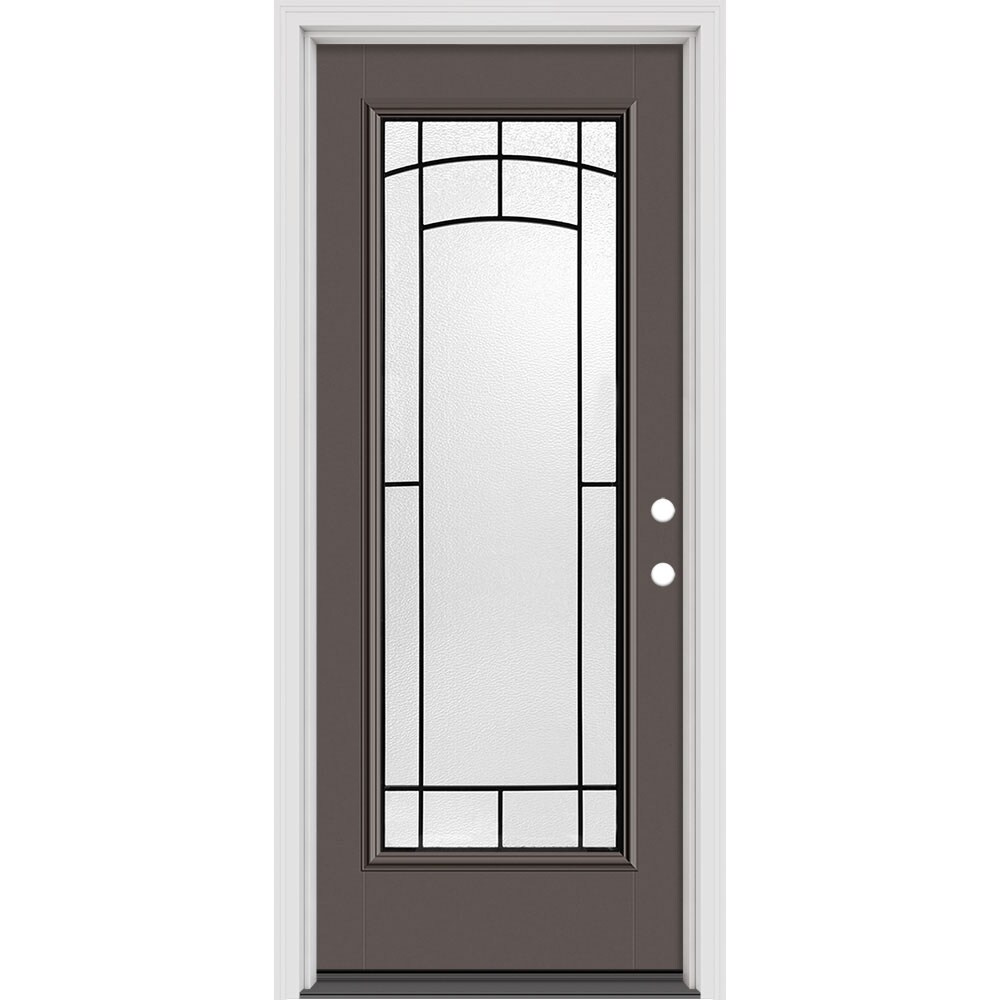Masonite 631734 Brooklyn 32-in x 80-in x 4-9/16-in Fiberglass Full lite Left-hand inswing Oak Crest Painted Prehung Slab Front Door with Brickmould Solid core