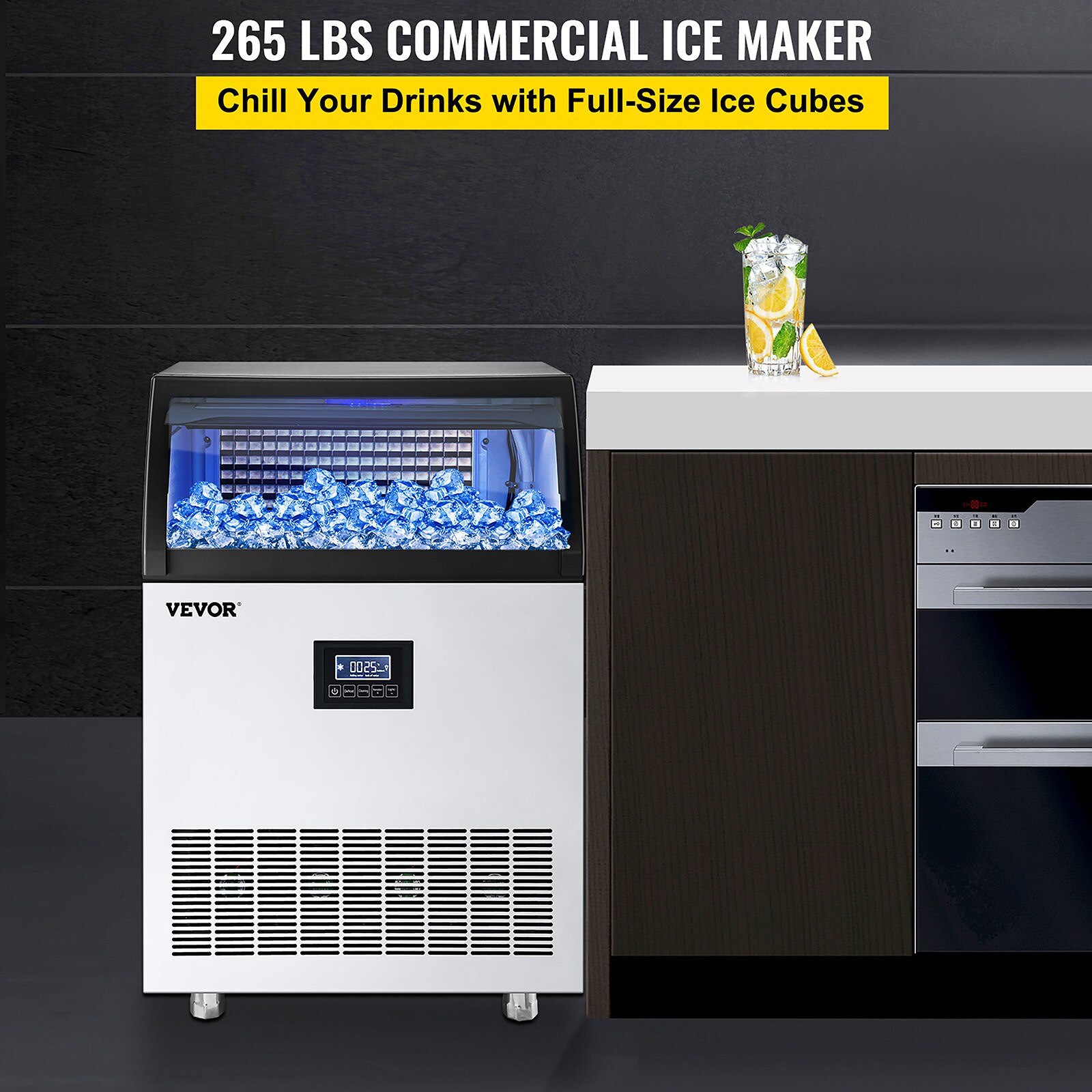 VEVOR Commercial Ice Maker Machine, 100lbs/24h Stainless Steel Under  Counter Ice Maker with 22lbs Storage