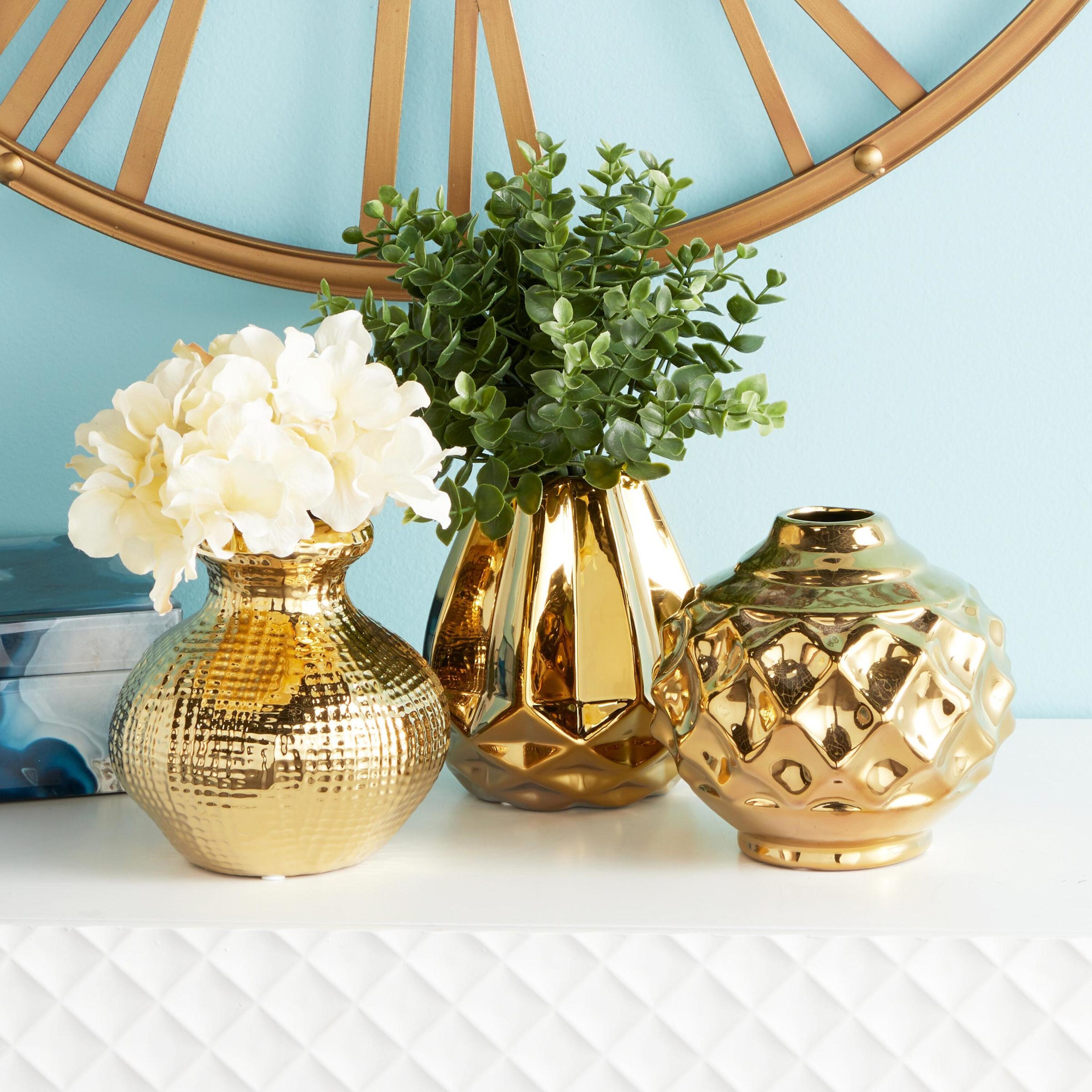 CosmoLiving by Cosmopolitan 93666 3 -Pack Gold Stone Glam Vase