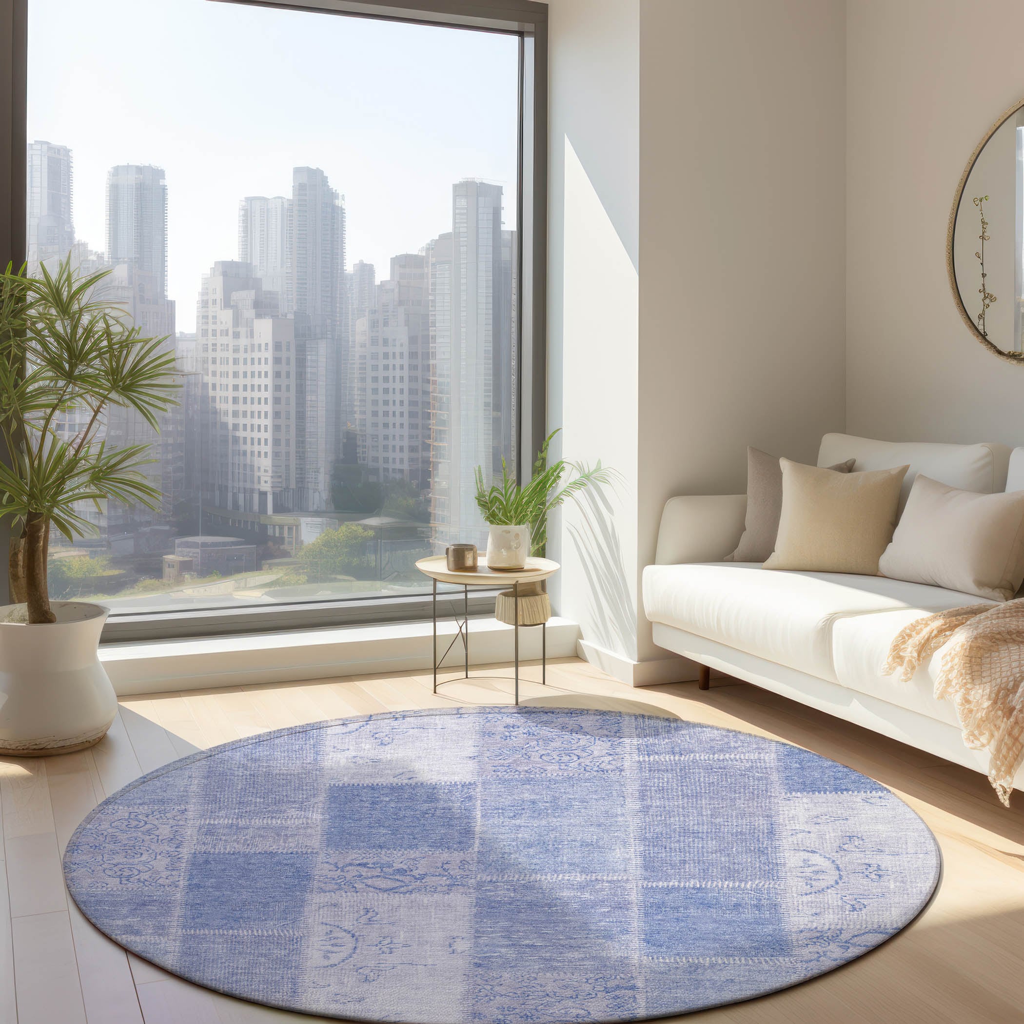 Addison Rugs ACN631SK8RO Chantille ACN631SK 8 x 8 (ft) Polyester Sky Round Indoor/Outdoor Geometric Machine washable Area rug