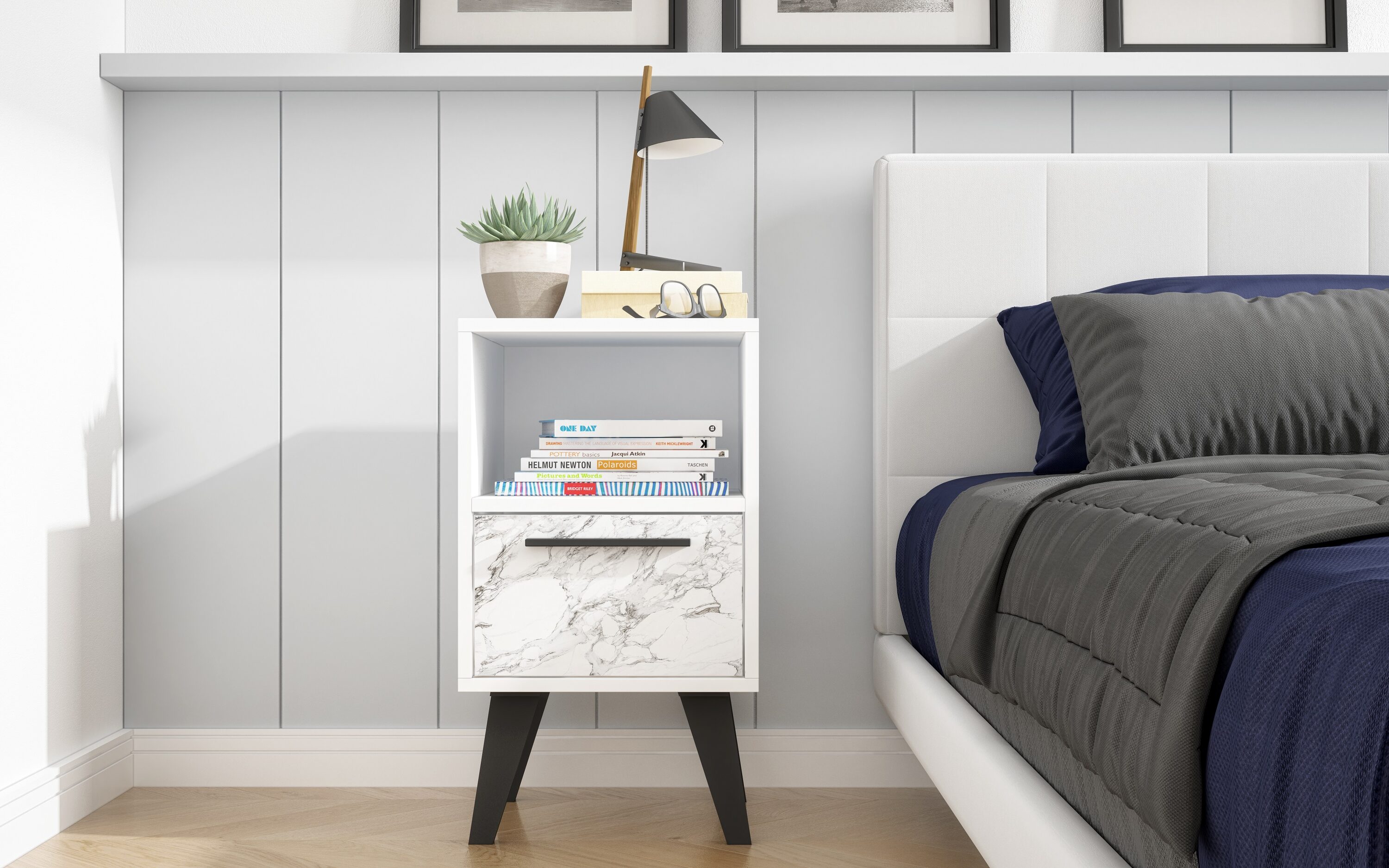 Manhattan Comfort 146AMC208 Amsterdam White Marble Nightstand