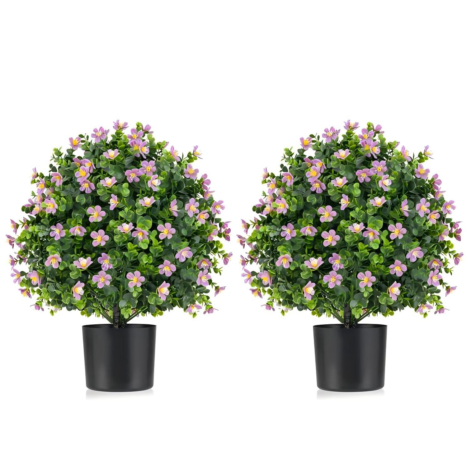 YERIVA 21-in Green and Pink Indoor/Outdoor Floor Boxwood Artificial Plant