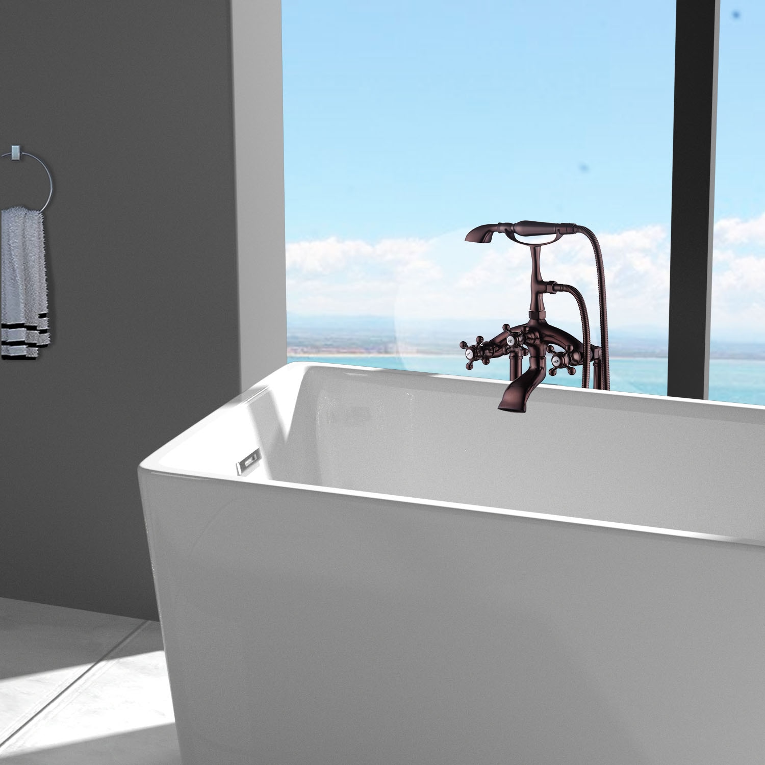 Maincraft HHK019RB Oil Rubbed Bronze 3-handle Freestanding Low-arc Bathtub Faucet with Hand Shower