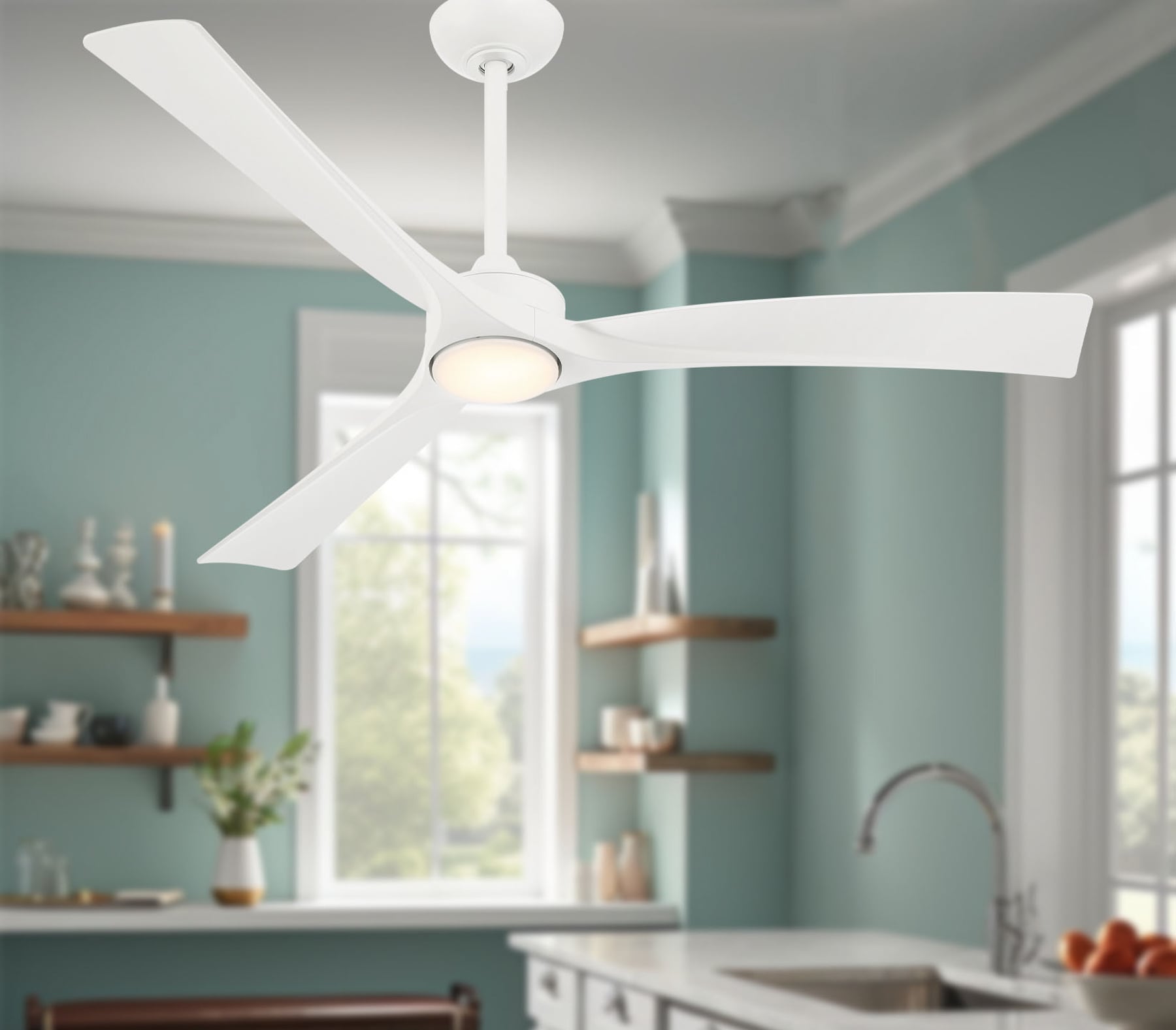 Calavar 52-in White Color-changing Integrated LED Indoor/Outdoor Ceiling Fan with Light and Remote (3-Blade) | - HABOR BREEZE 84401