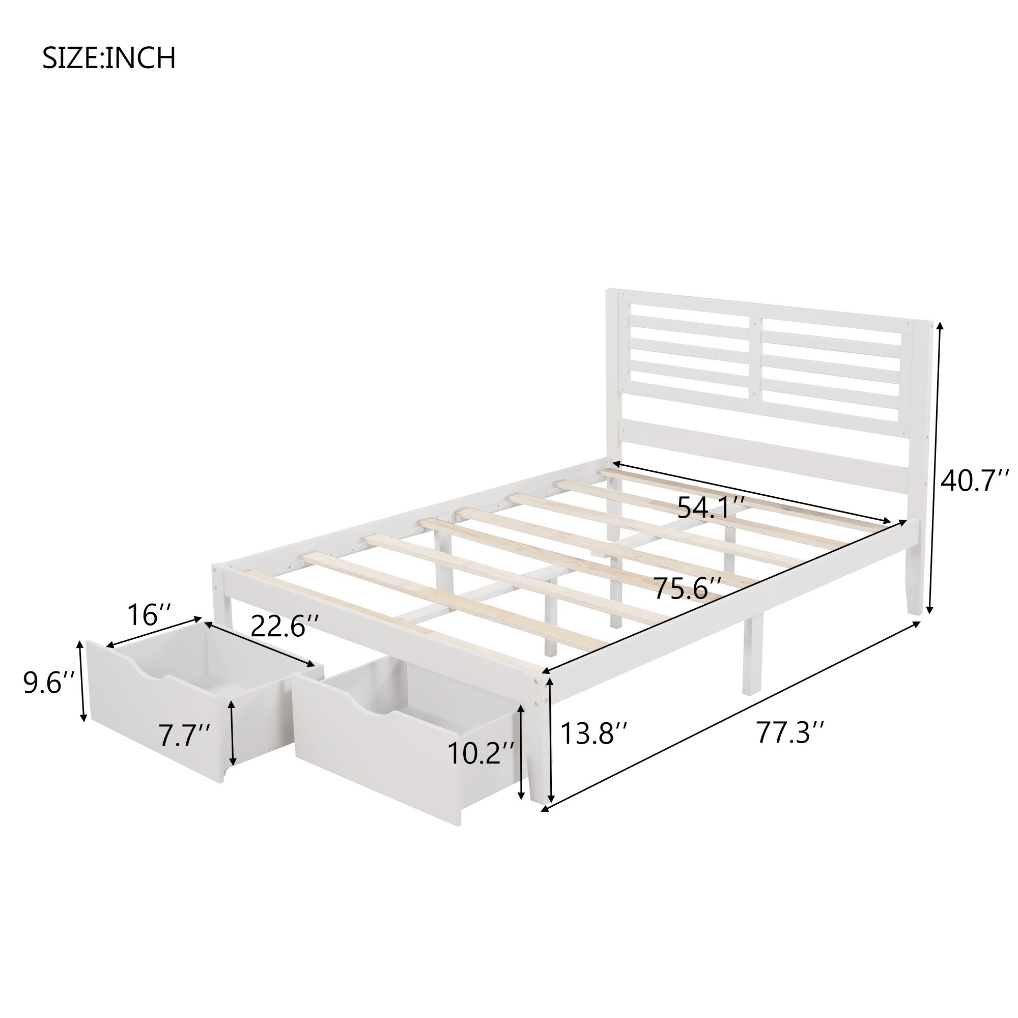 CASAINC Queen size wooden platform bed White Queen Wood Platform Bed at ...