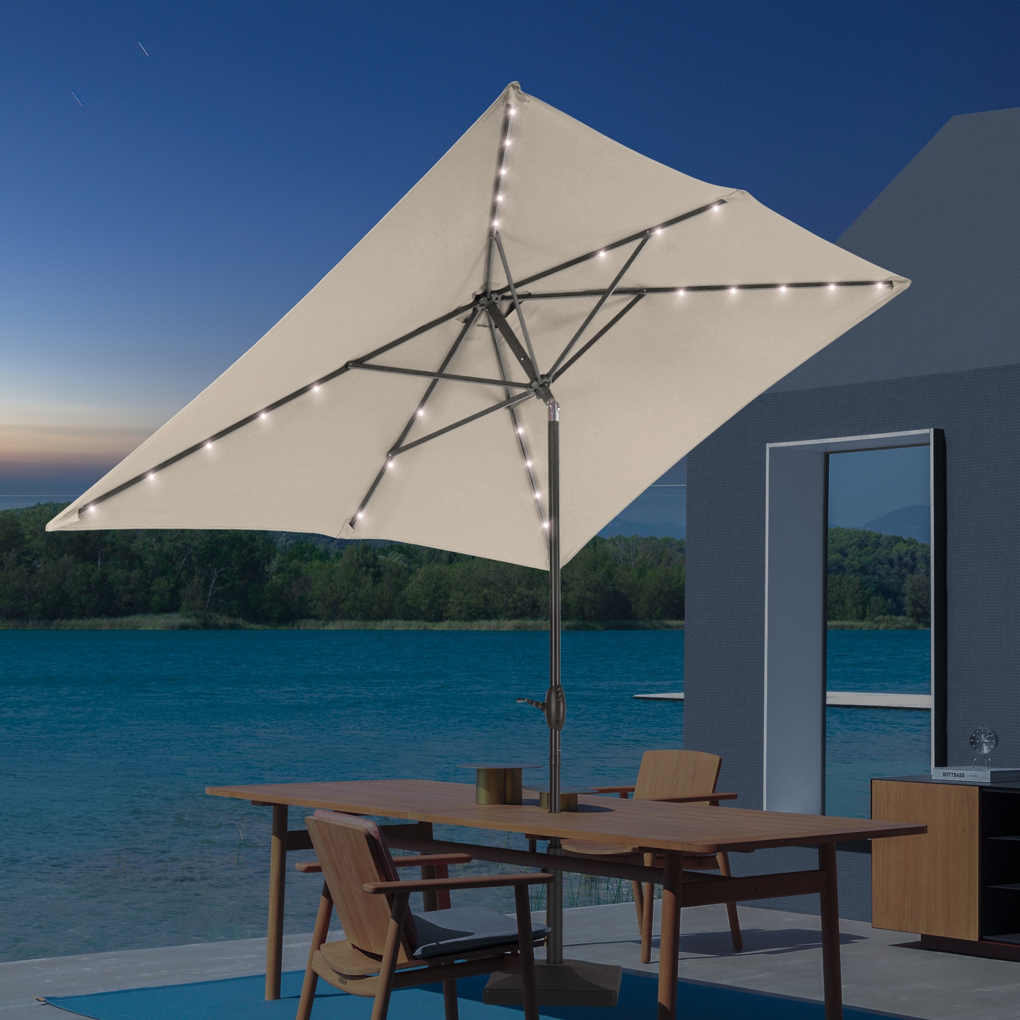 ACEGOSES 9-ft Solar Powered Push-Button Tilt Market Patio Umbrella | LW-310BG-LED