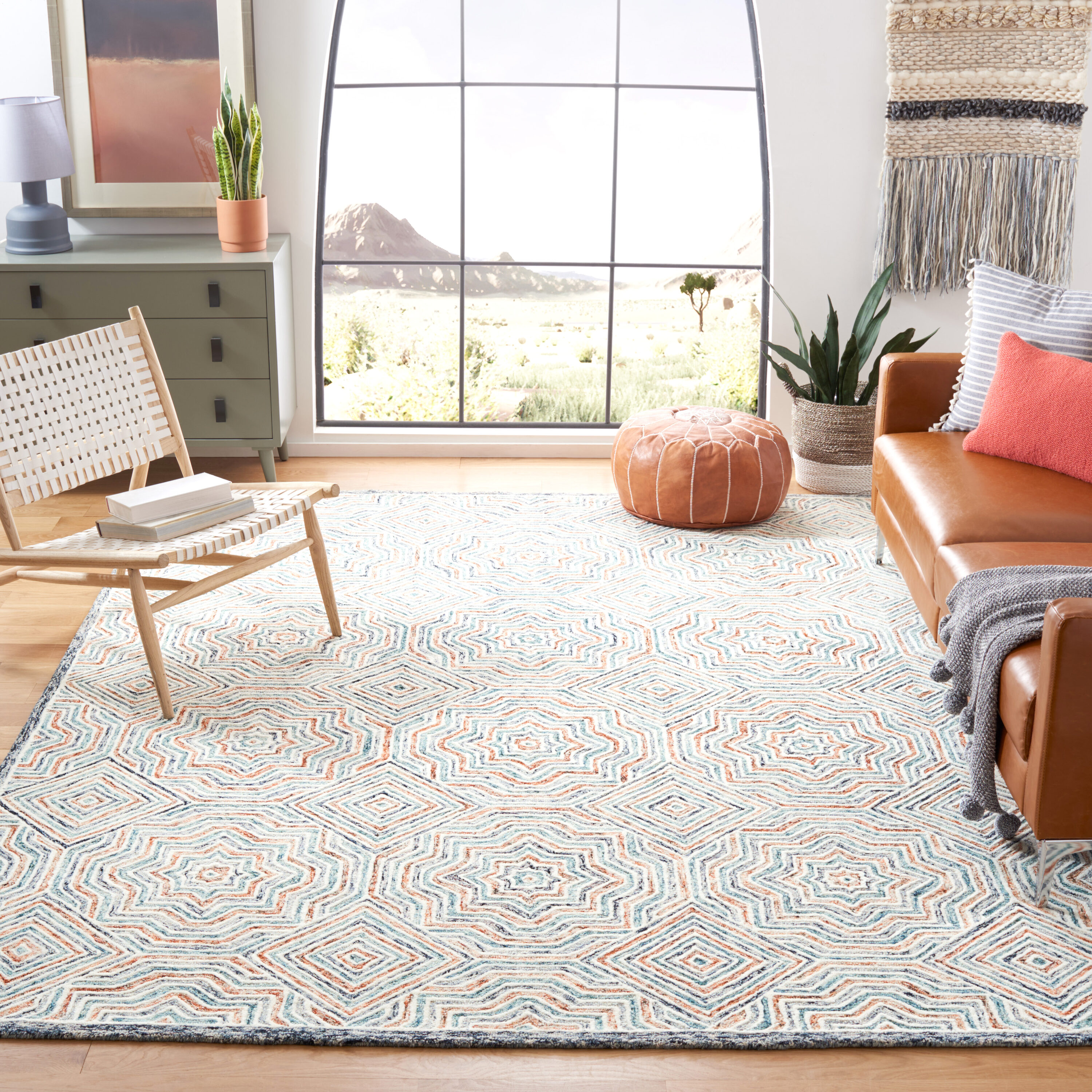  Capri 215 Blue/Rust Contemporary 9ft x 12ft Large Rectangle Rug