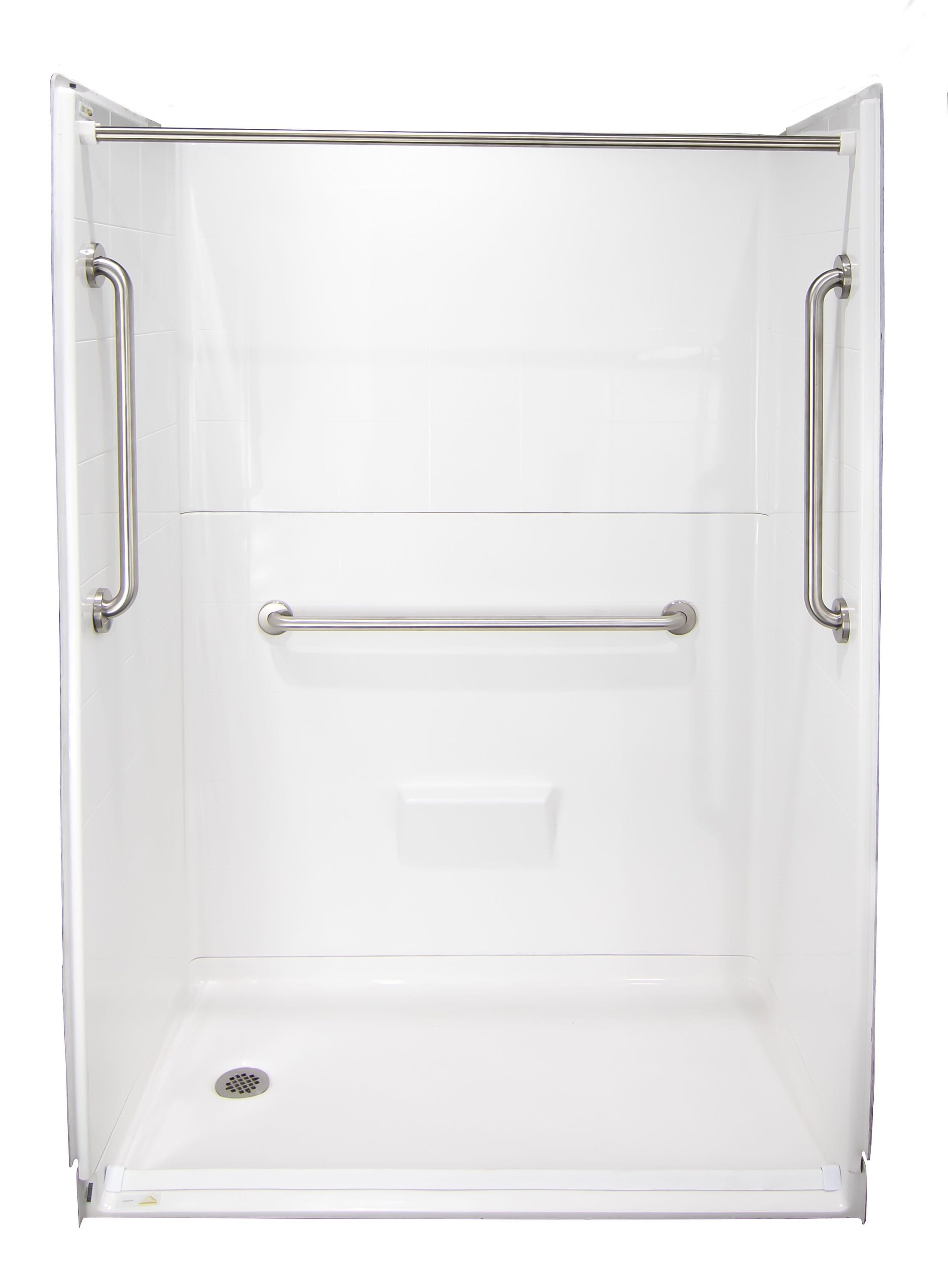 Laurel Mountain LM5436BF5PLPK11.0064 Obion ll 5 -Piece 36-in W x 54-in L x 78-in H Rectangular Alcove shower kit ( Left Drain) Base and Wall Included and Drain Included Brushed stainless steel Hardware Included
