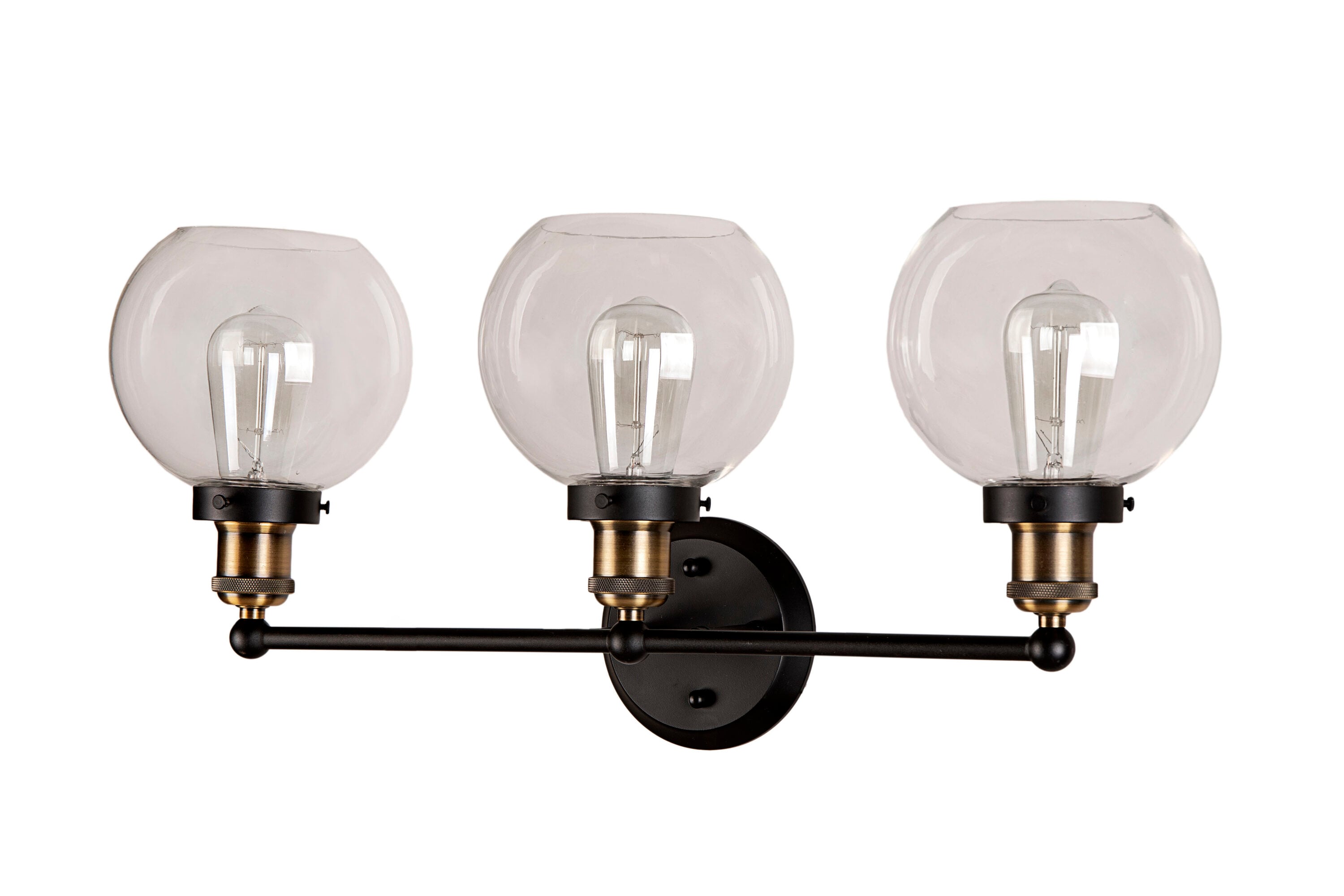 Antique Bronze 3-Light Vanity Fixture with Clear Glass Shades