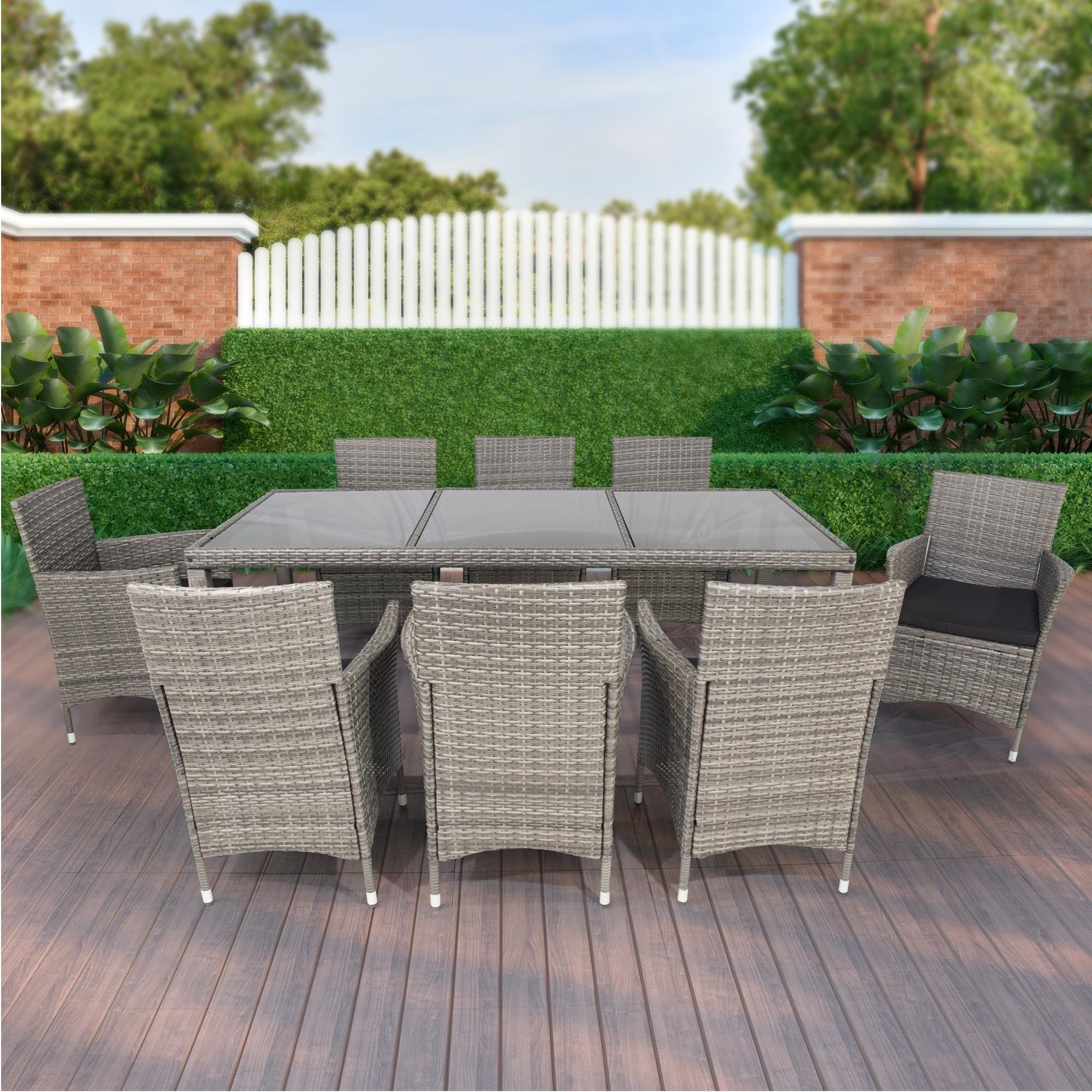 9 Piece Outdoor Patio Wicker Dining Set Patio Furniture Sets At Lowes Com   63965690 