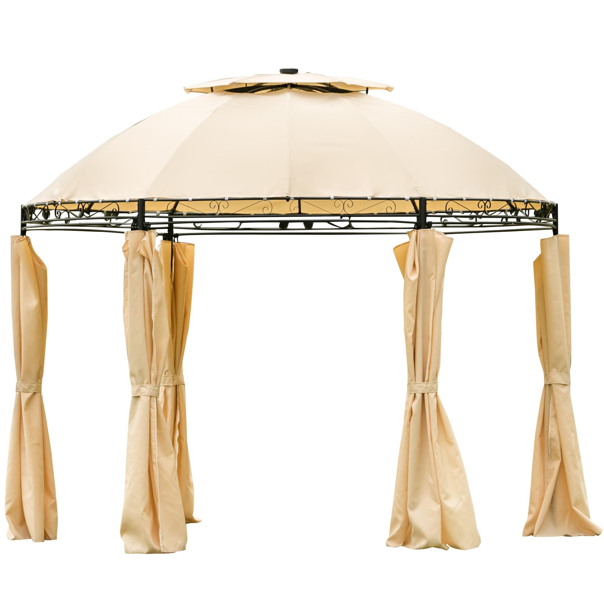 Bayfeve BFUS-732AA 11.4-ft x 11.4-ft Outdoor Gazebo Round Khaki Metal Polyester Roof Semi-permanent Gazebo with Screen Included