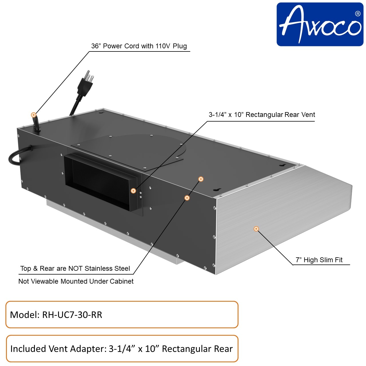 Awoco RH-UC7-30-RR Undercabinet-Range-Hoods - View #6