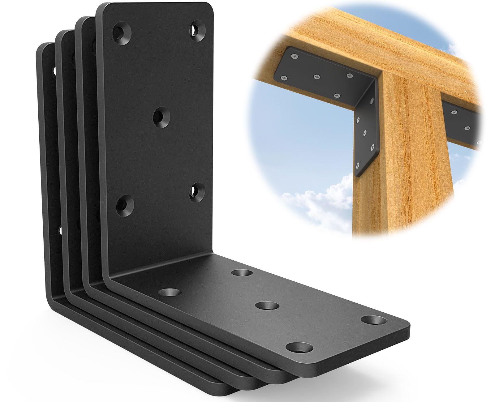 Adrinfly  5x5 Inch Heavy Duty Shelf Brackets 2 Pack Black Steel L Brackets for Wood Shelves Countertop Support Corner Brace for Floating Shelf