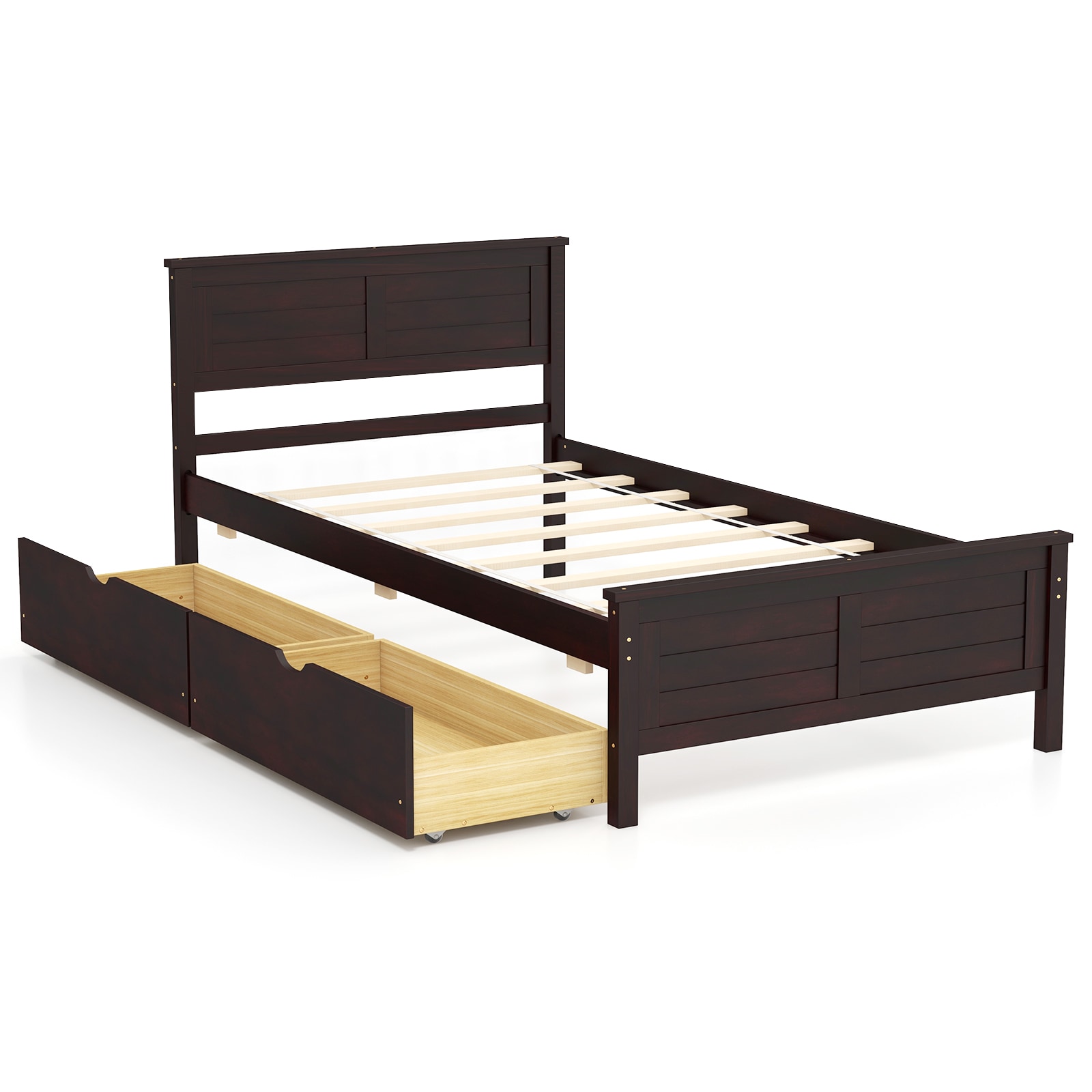 Iseryn DC16581CFT Espresso Twin Wood Bed frame Bed with Storage