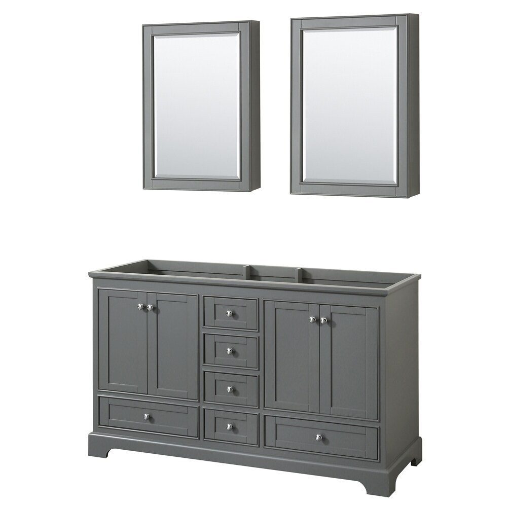 Wyndham Collection WCS202060DKGCXSXXMED Deborah 60-Inches Dark Gray with Polished Chrome Trim Bathroom Vanity Base Cabinet without Top (Mirror Included) (Medicine Cabinet Included)