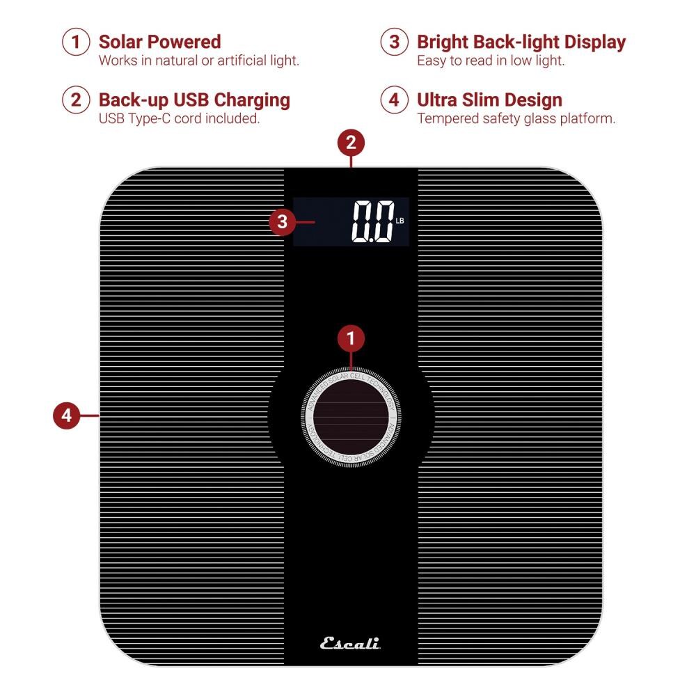 Escali Bamboo Digital Electronic Bathroom Scale for Body Weight, Bath Scale  with Extra-High Capacity of 440 lb, Batteries Included