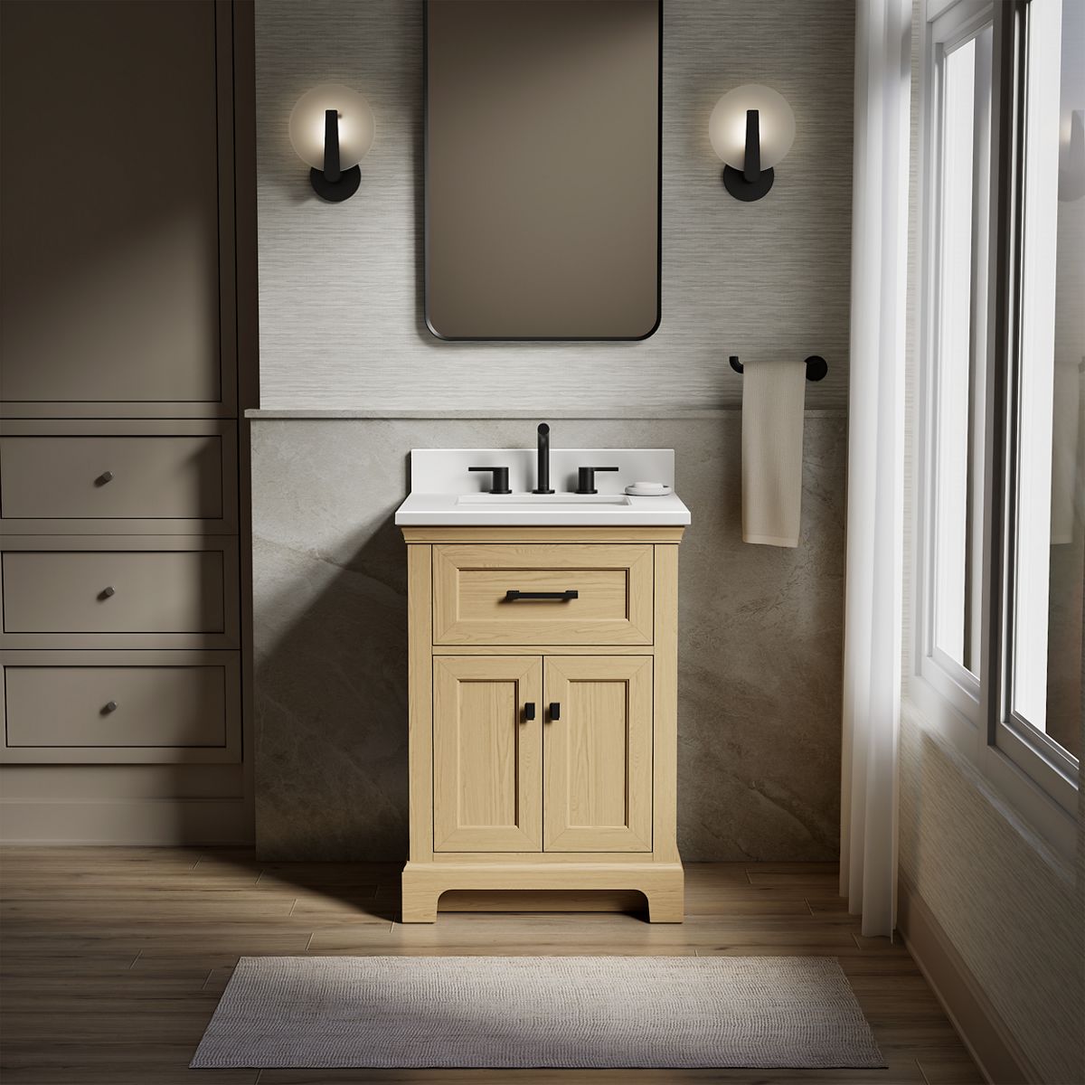 KOHLER 29259-BD1-WEK Charlemont 24-in Light Oak Undermount Single Sink Bathroom Vanity with Pure White Quartz Top