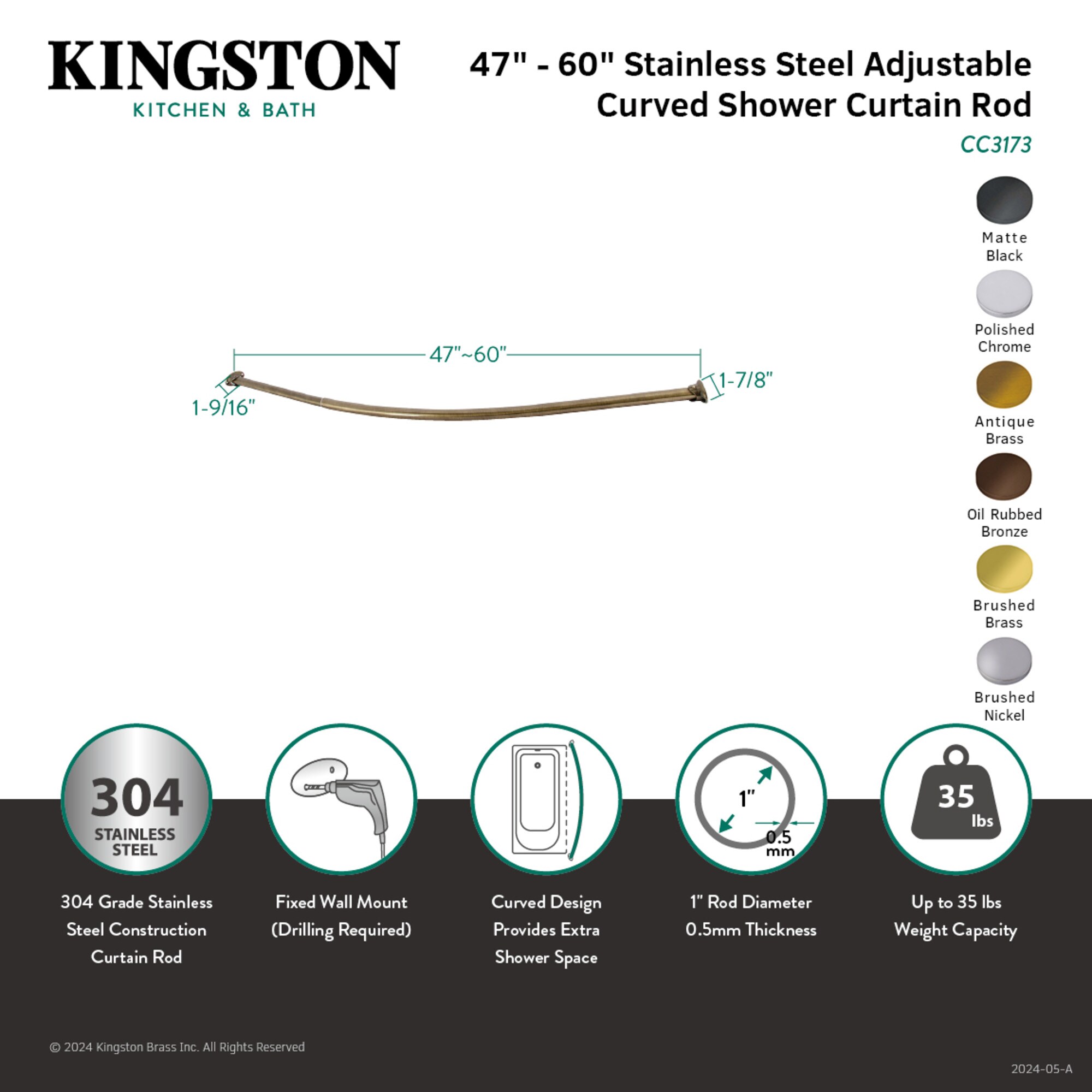 Kingston Brass UCC3175 Shower-Rods - View #3