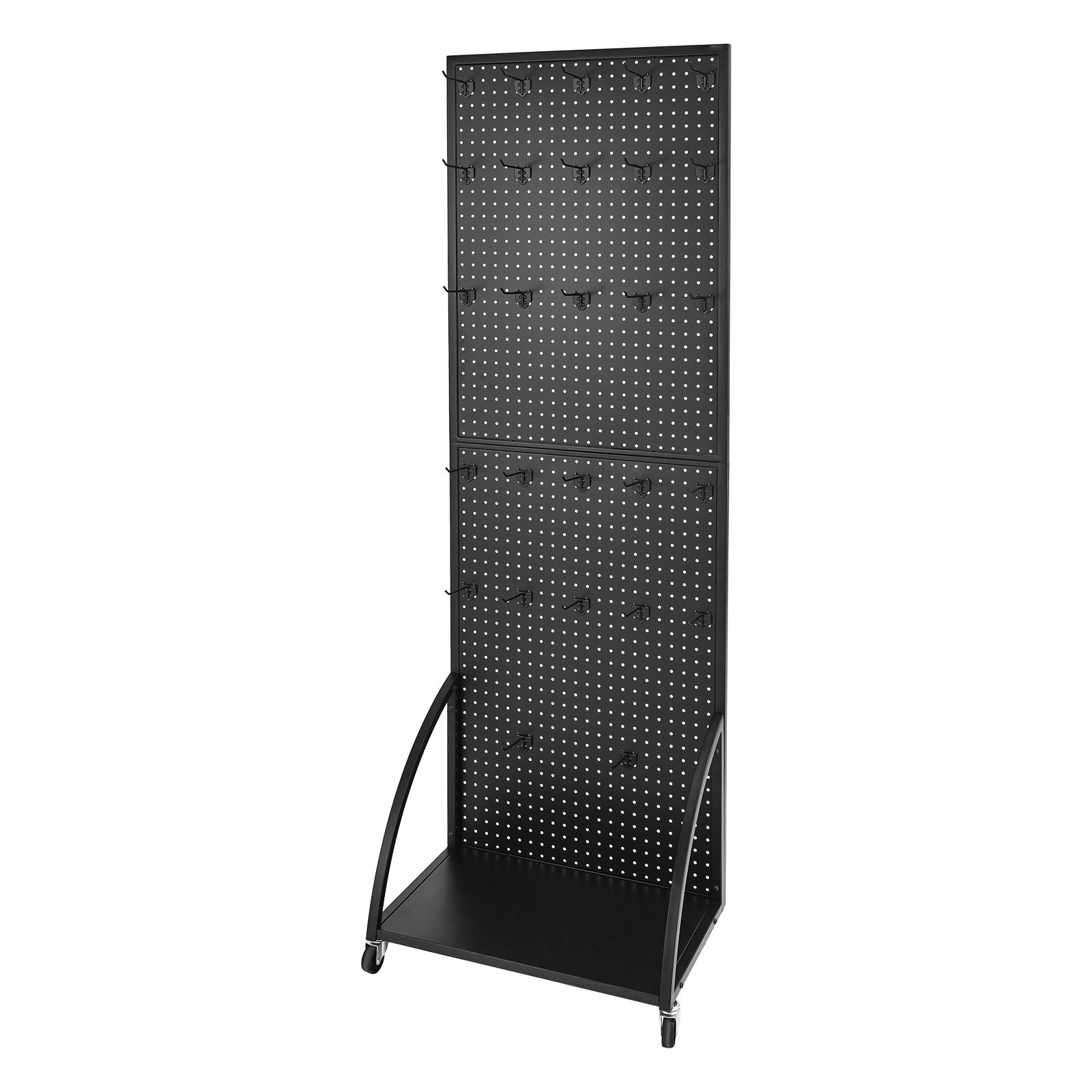 GIVIMO 23.7 in x 66 in Standing Pegboard Display Stand with Base Plate Casters and 30 Hooks Steel Peg Board for Retail and Jewelry Displays