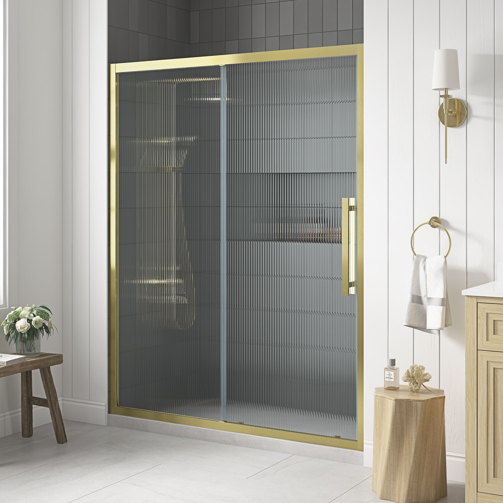 OVE Decors Venice Brushed Gold 55in to 60in W x 73.23in H Framed