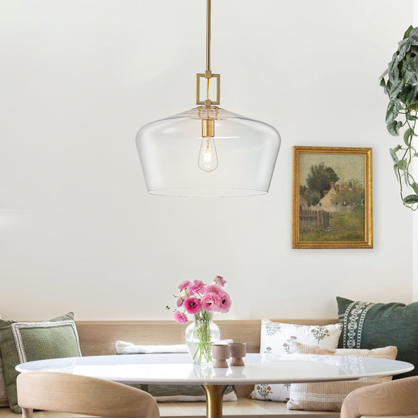 Dusklark 18 in. Modern Clear Glass Pendant Light for Kithchen Dining Room