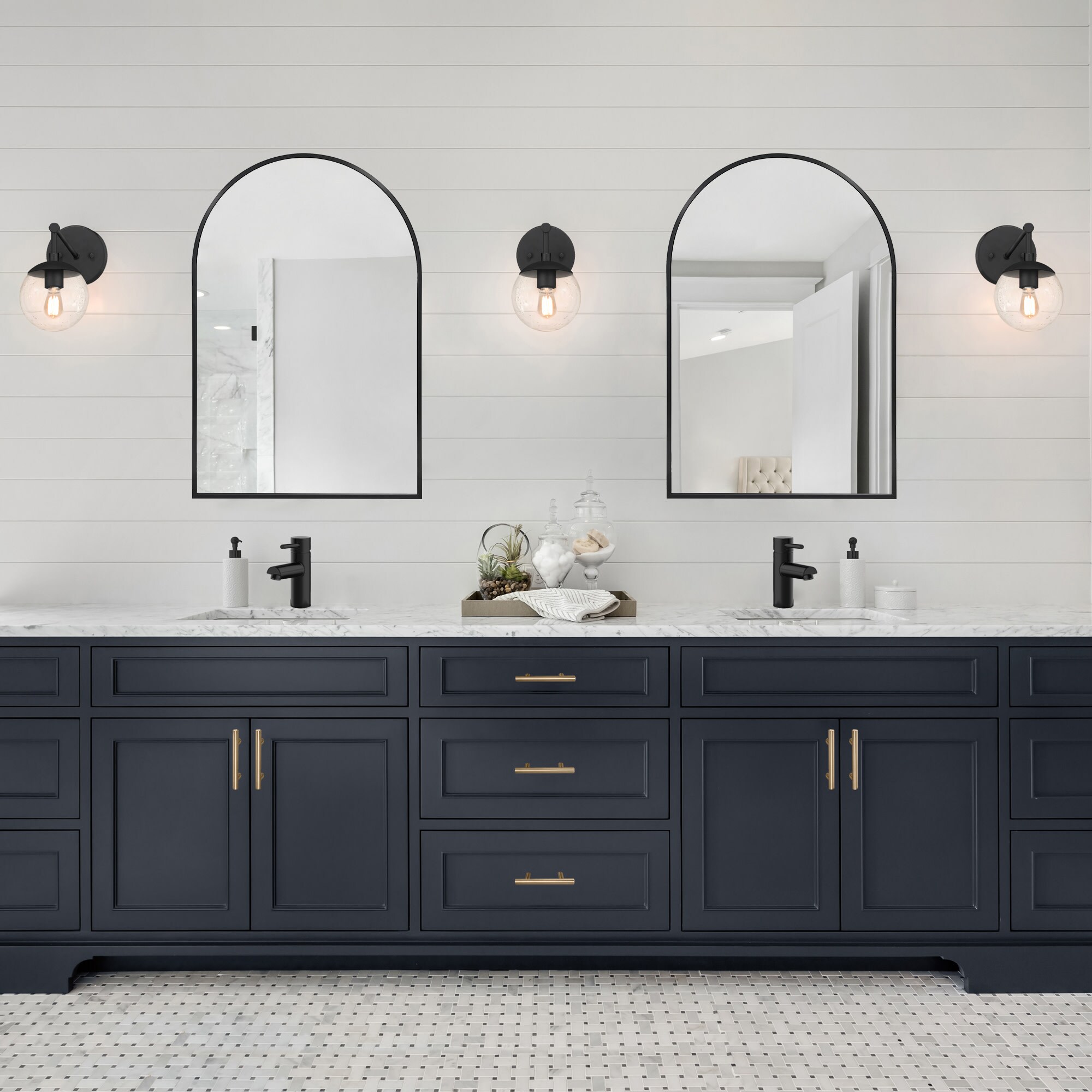 Design House 24-in x 36-in Framed Arch Bathroom Vanity Mirror (Matte ...