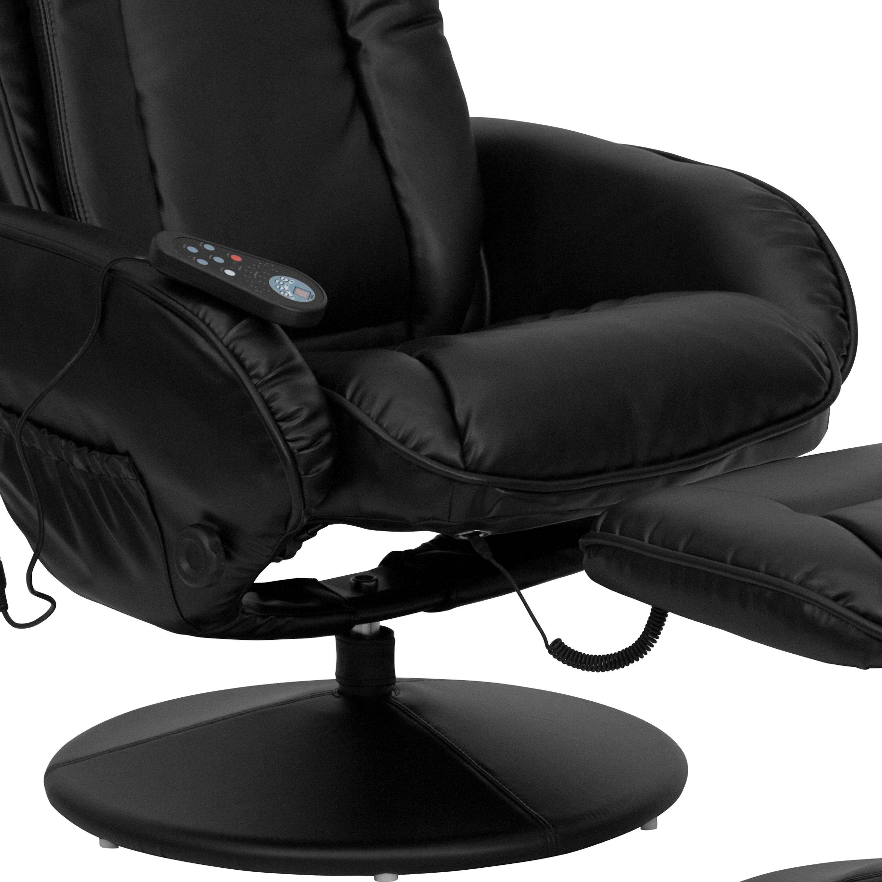 Black Leather Swivel Recliner with Ottoman and Massage