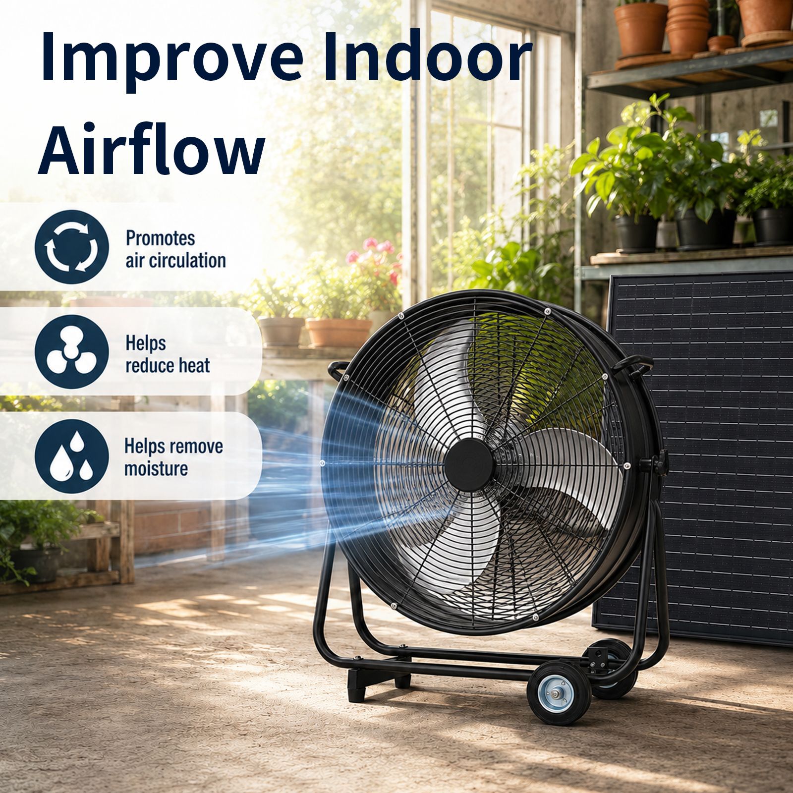 Blisstyle 24 Inch Solar Floor-standing Fan 140w Adjustable Solar Panel ...