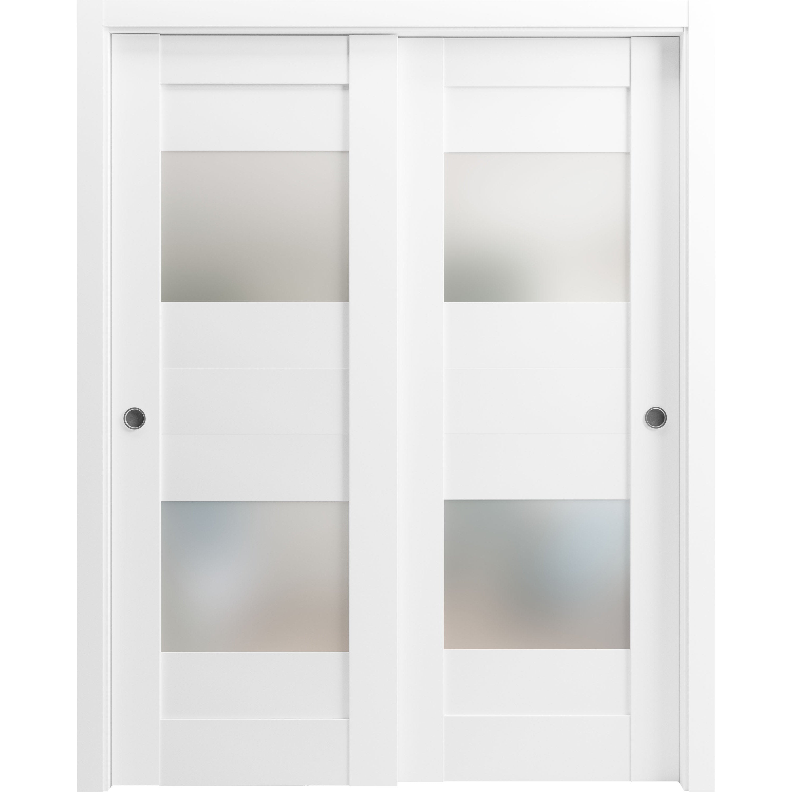 Vdom doors Sliding Closet Opaque Glass 2 Lites Bypass Doors 72 x 96 inches / Sete 6222 White Silk / Rails Hardware Set / Wood Solid Bedroom Wardrobe Doors