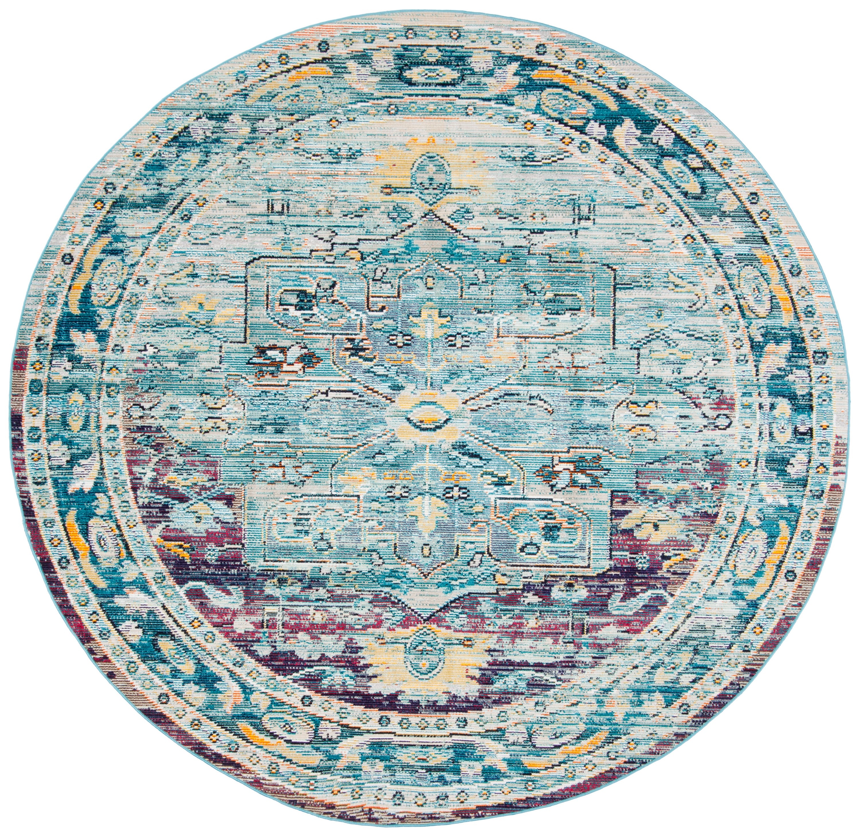 Reversible Light Blue Synthetic Round Area Rug, 59"