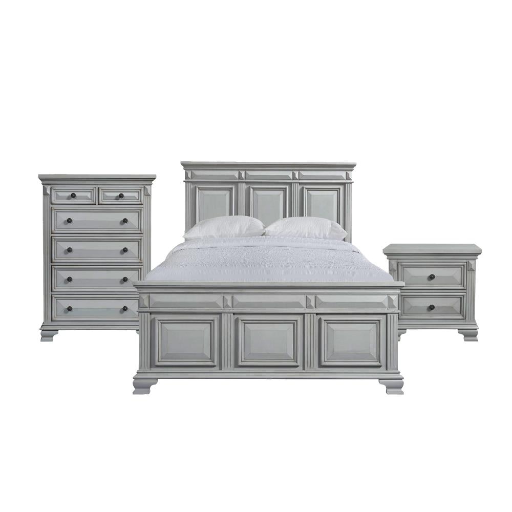 Picket House Furnishings Trent Grey King Bedroom Set - Panel Bed, Chest, Nightstand - Transitional Style - Grey Finish - Acacia Wood - ASTM F2057-19 -  CY300KB3PC