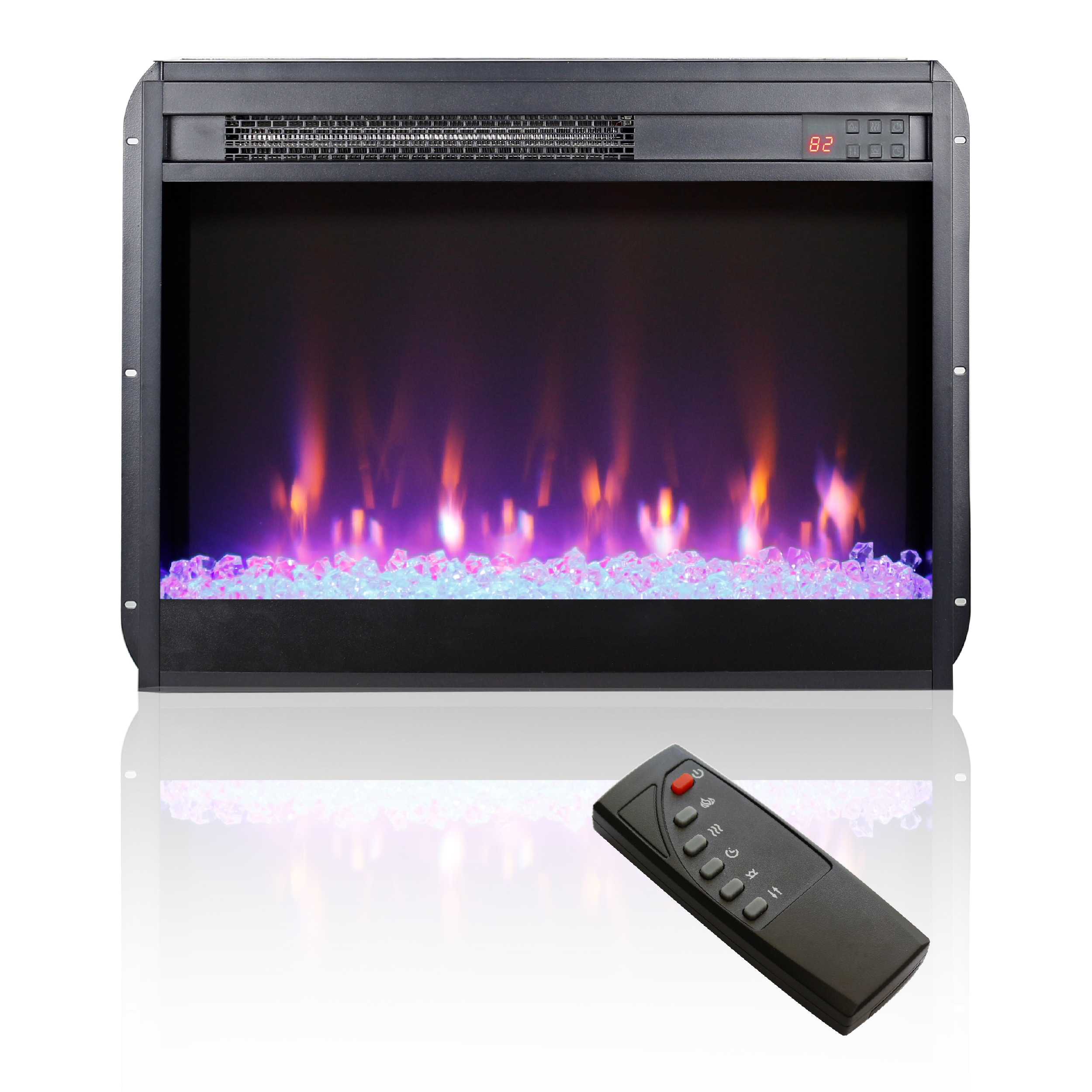 LUXEYARD 23 Inch Electric Fireplace Insert Ultra Thin Heater with Crystal and Realistic Flame Remote Control with Timer #DS-R-N-235