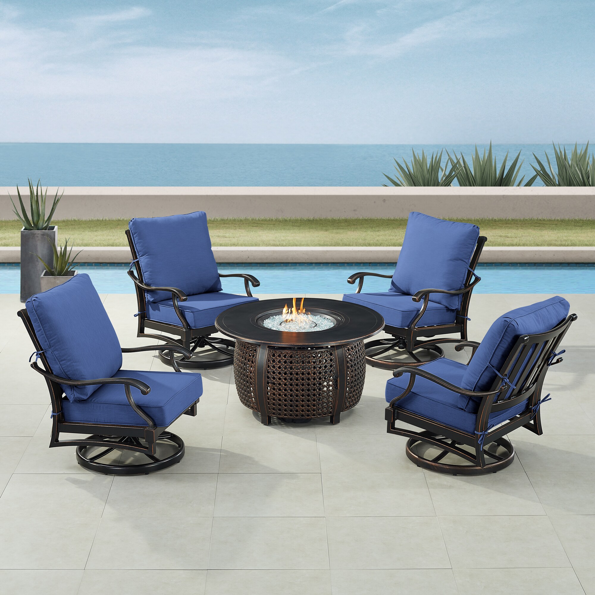Oakland Living SHAO4CHCLIFFBLCUIBA 15-Piece Patio Conversation Set with Blue Cushions