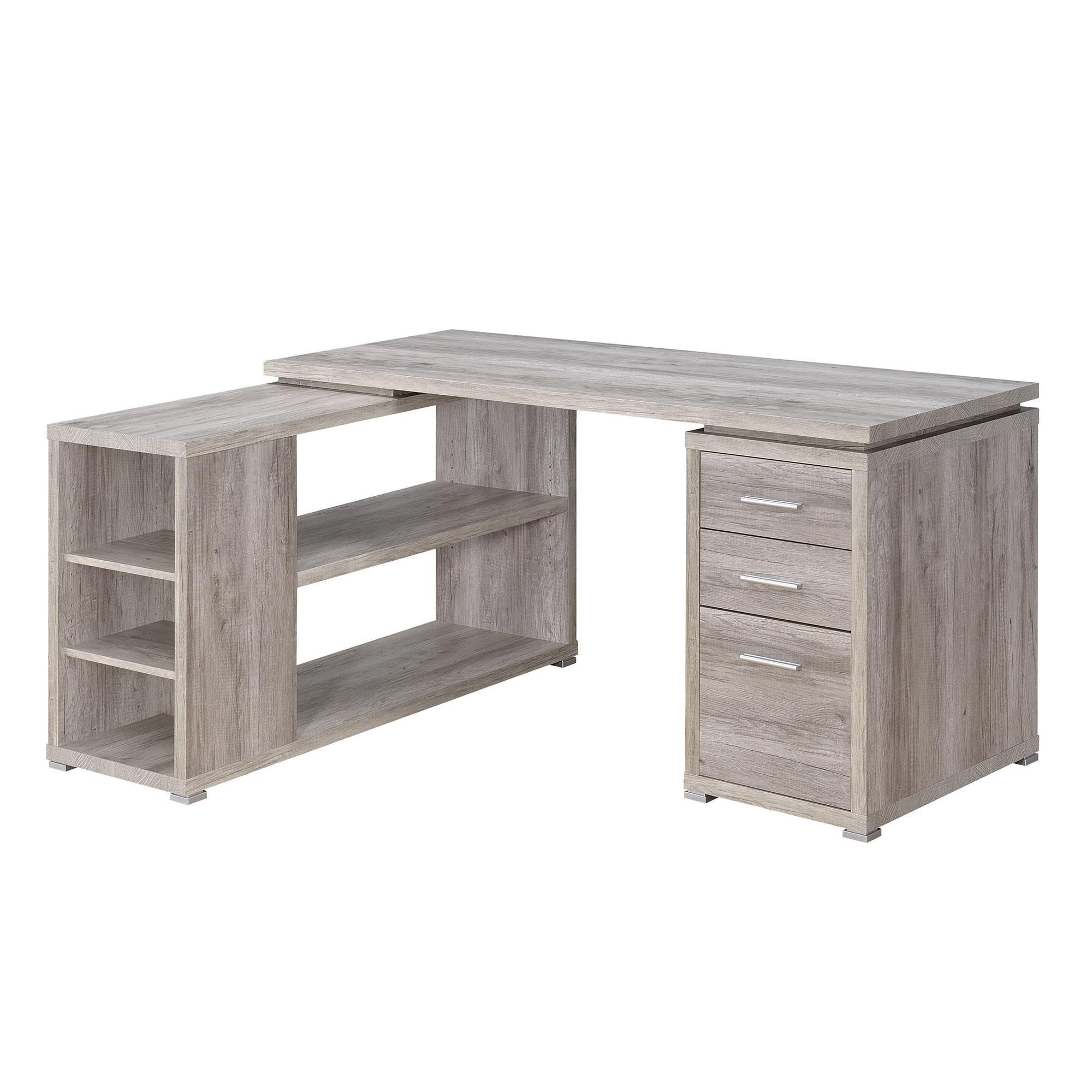Gray Wood L-Shaped Computer Desk with Drawer and Filing Cabinet