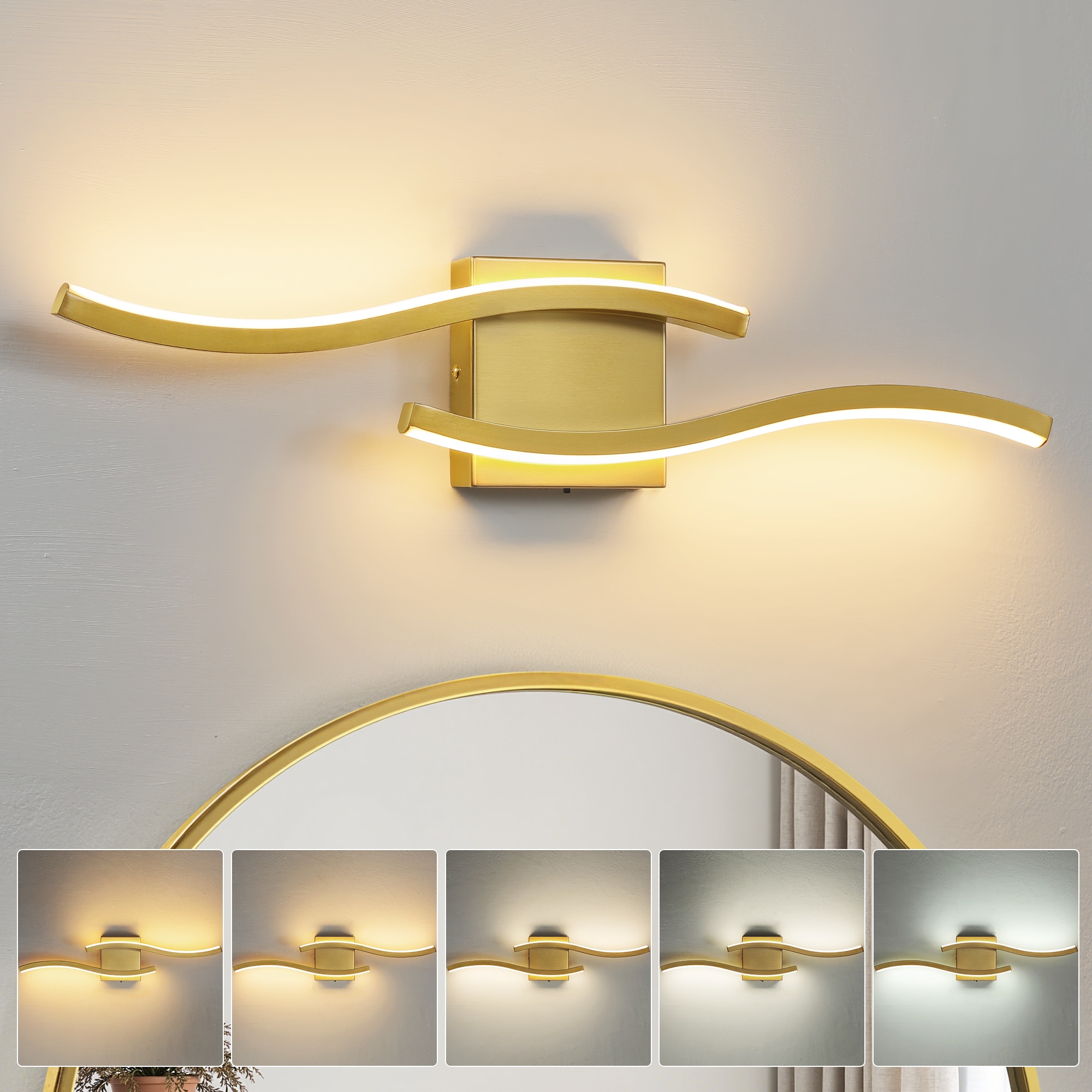 KAISITE 24 Inch LED Modern Vanity Light Dimmable in Gold Metal Stylish for Bathroom Bedroom