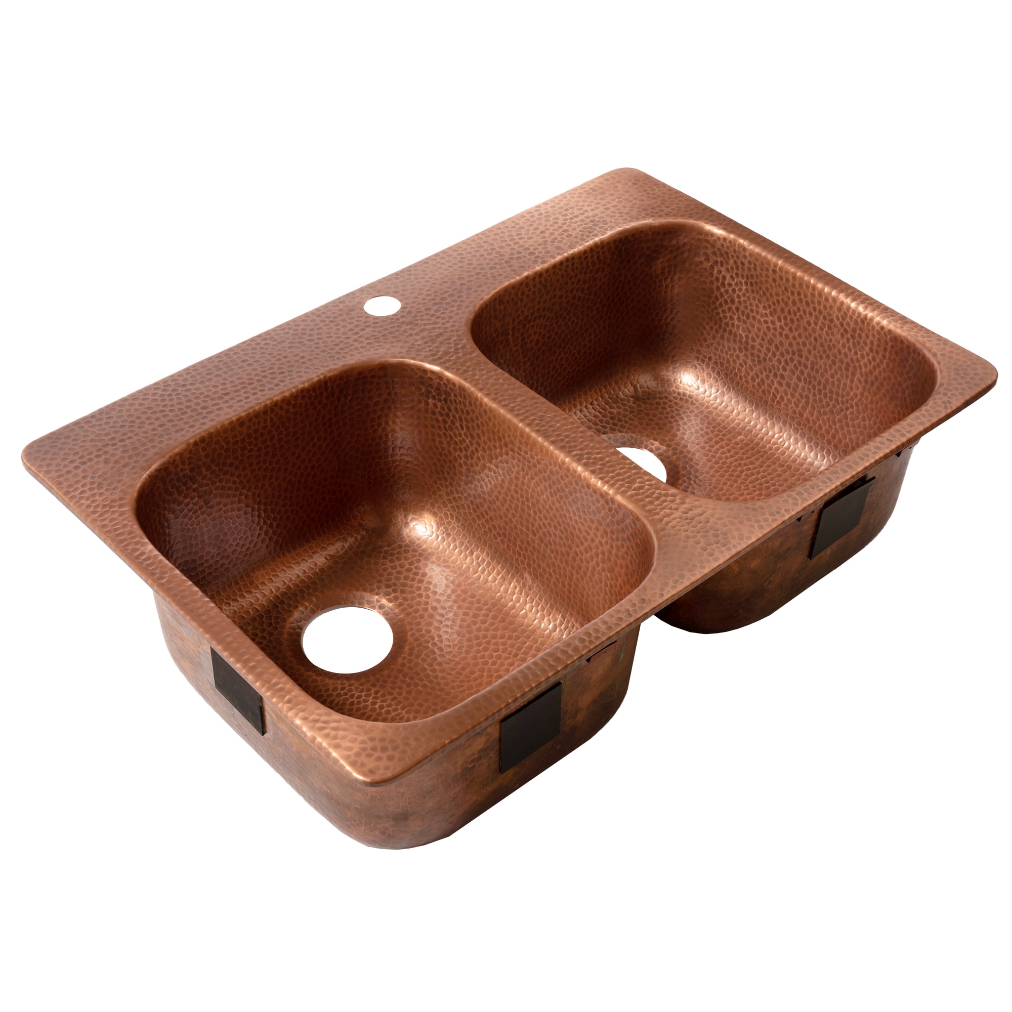 SINKOLOGY SK104-33AC Santi Drop-in 33-in x 22-in Copper Double equal bowl 1-Hole Corner Install 16 -Gauge Kitchen Sink