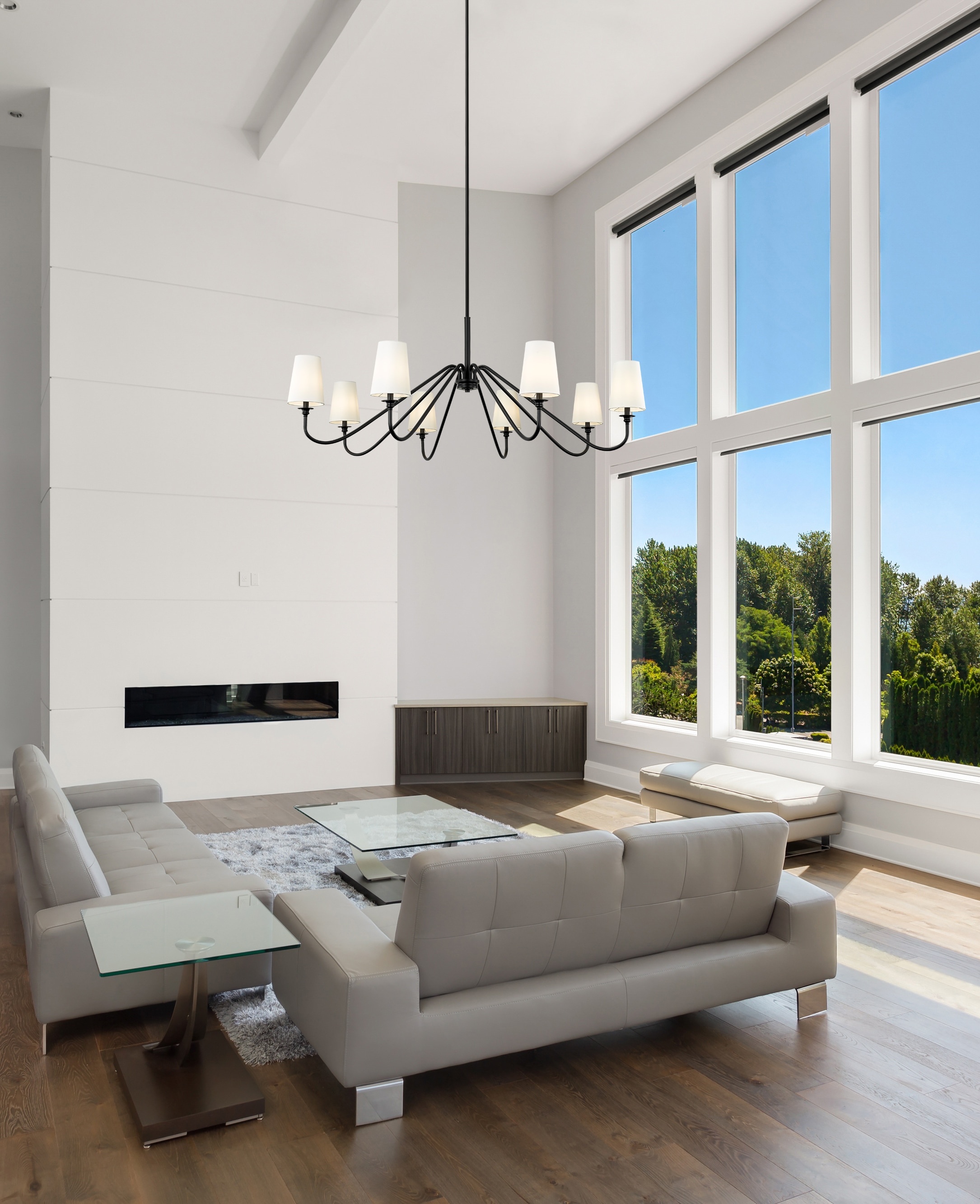 Gianna Matte Black 8-Light Chandelier with White Shades