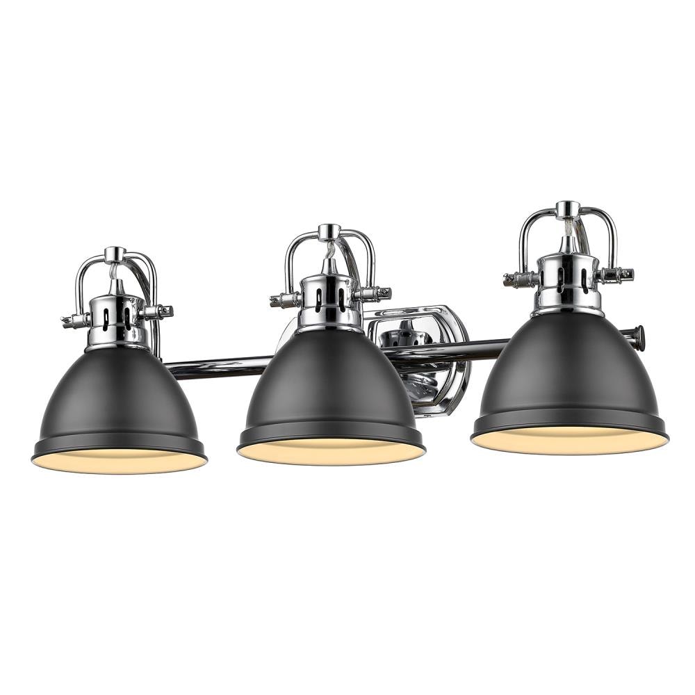 Golden Lighting 3602-BA3 CH-BLK Duncan 24.5-in 3 -Light Polished Chrome Transitional Vanity light