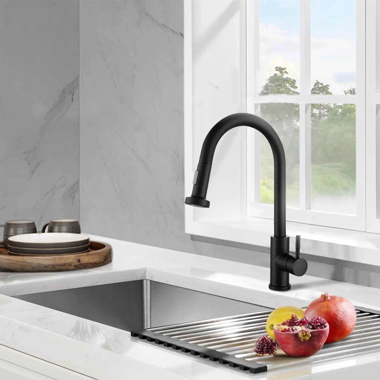 Maincraft 026HK80MB Matte Black Single Handle Deck-mount Pull-down Kitchen Faucet
