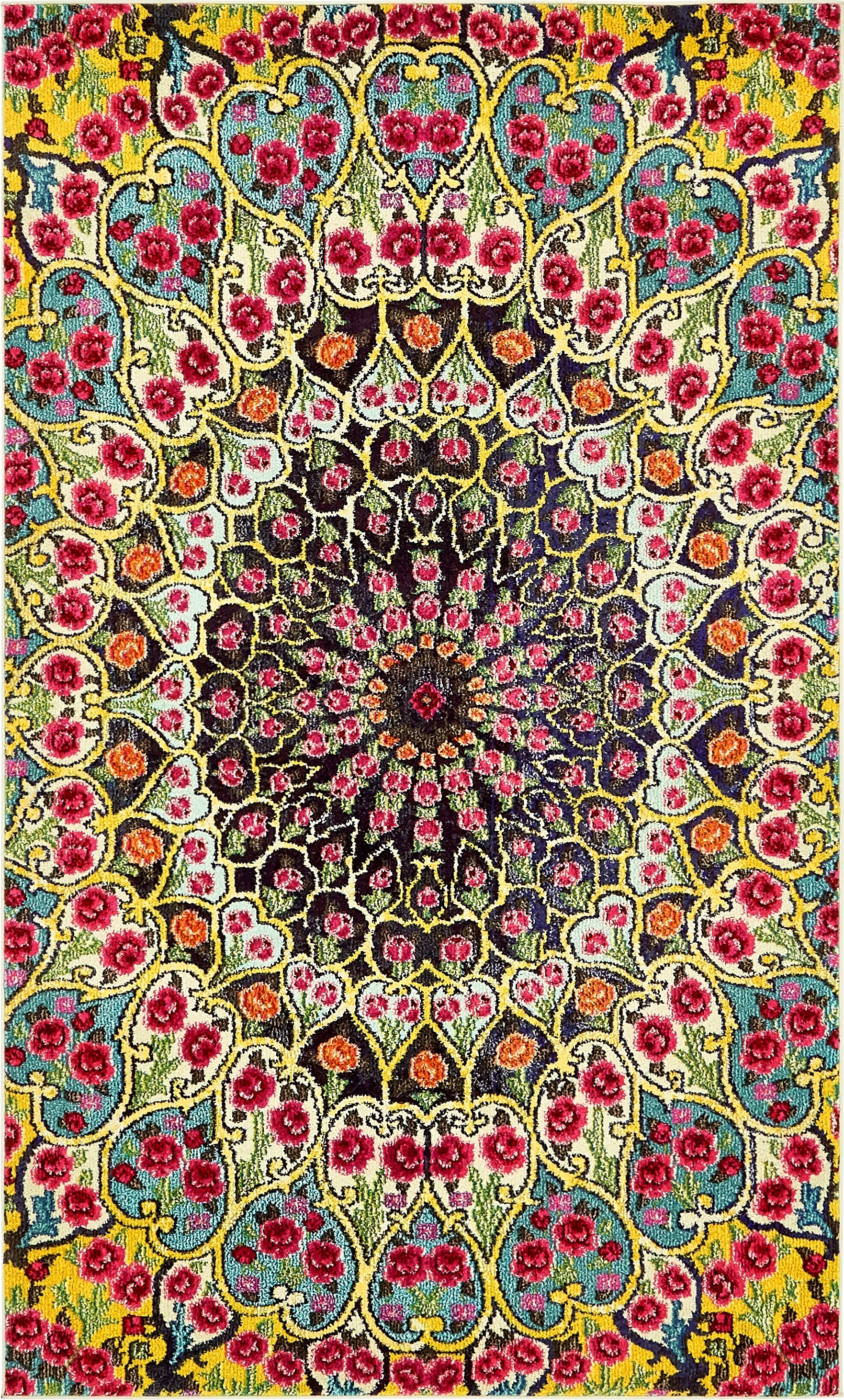 Vibrant Blue and Multicolor Synthetic Reversible Area Rug