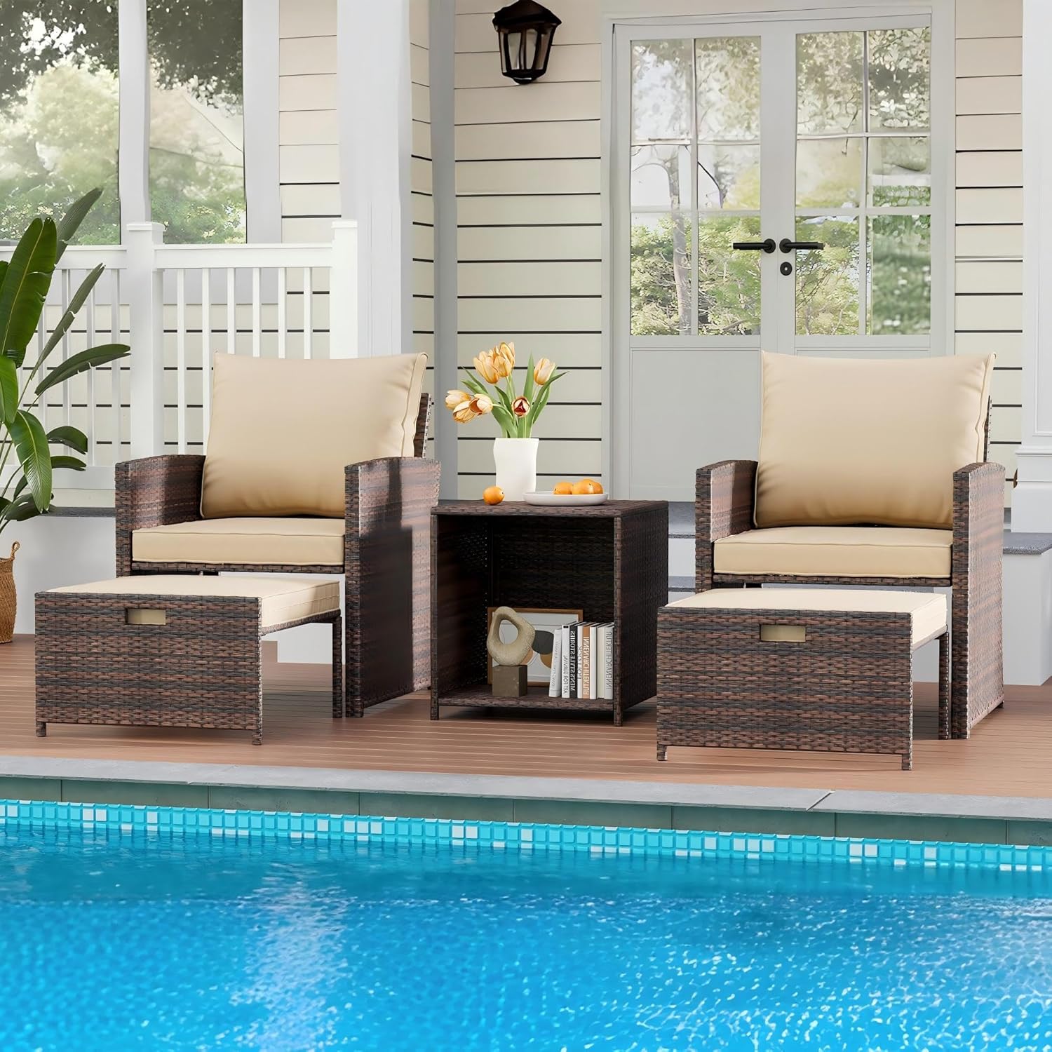 Qeetex DHZ-PPG-339U66JF 39 Rectangle Outdoor Bar Height Table Long Balcony Hot Tub Table with Waterproof Top Black Metal Frame Polyester Cushions Iron Tabletop Garden Balcony Backyard Patio Bar Height