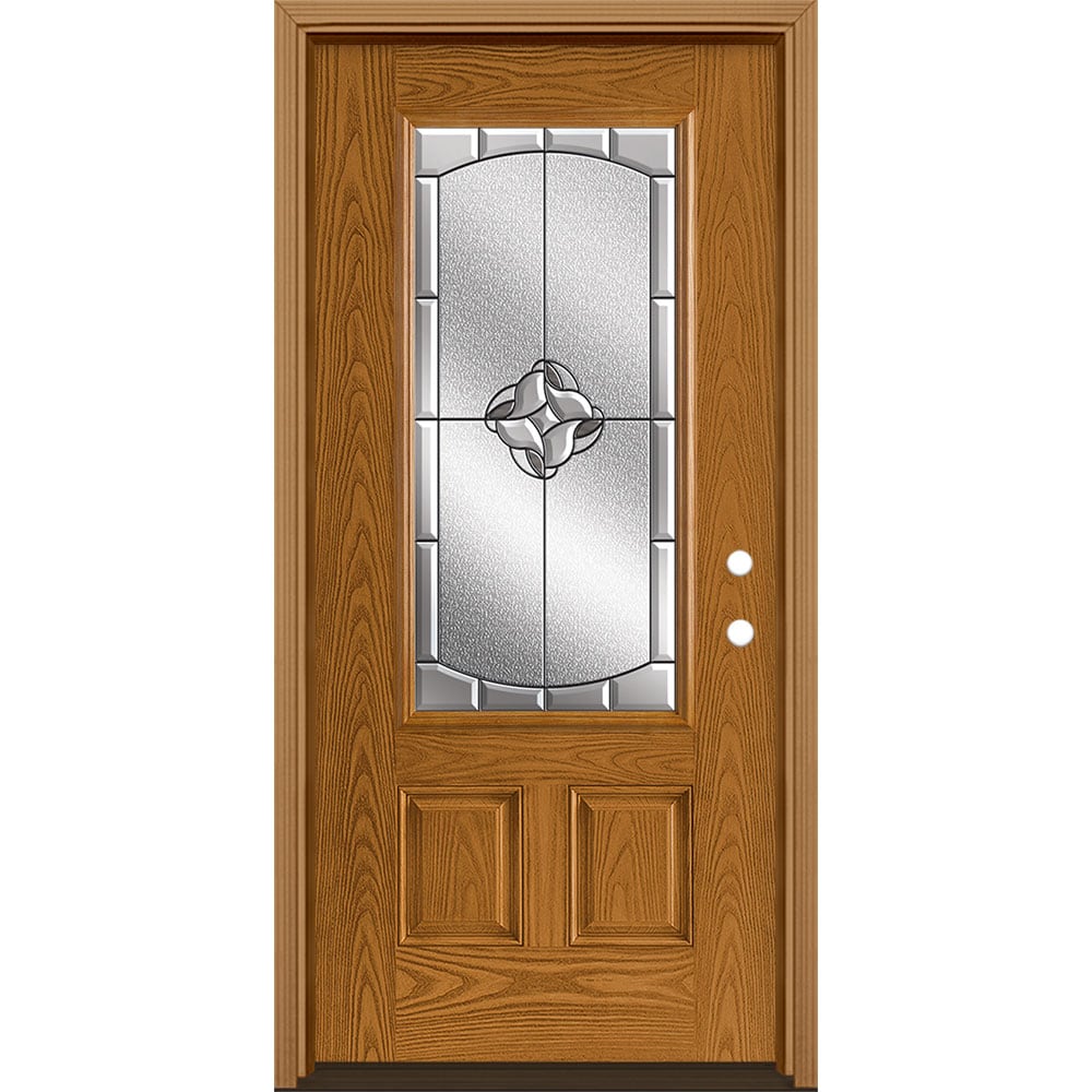 Masonite 3422801 Rozet 36-in x 80-in x 4-9/16-in Fiberglass 3/4 Lite Left-Hand Inswing Oakcrest Stained Prehung Front Door with Brickmould Insulating Core