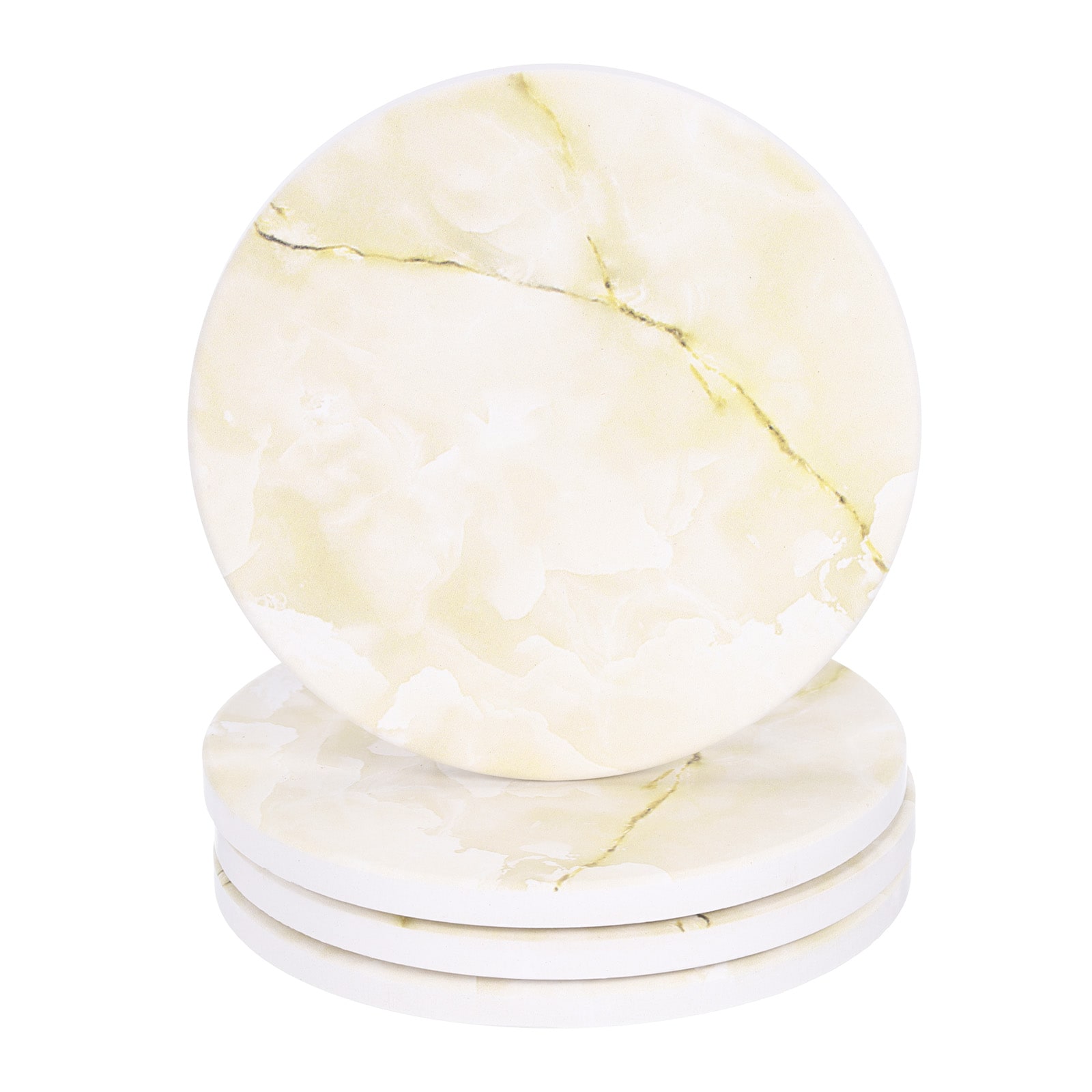 Unique Bargains 4pcs Absorbent Coasters Yellow Marble Gilding Pattern Round Coaster with Cork Backing Non-Slip for Home Office 4inches
