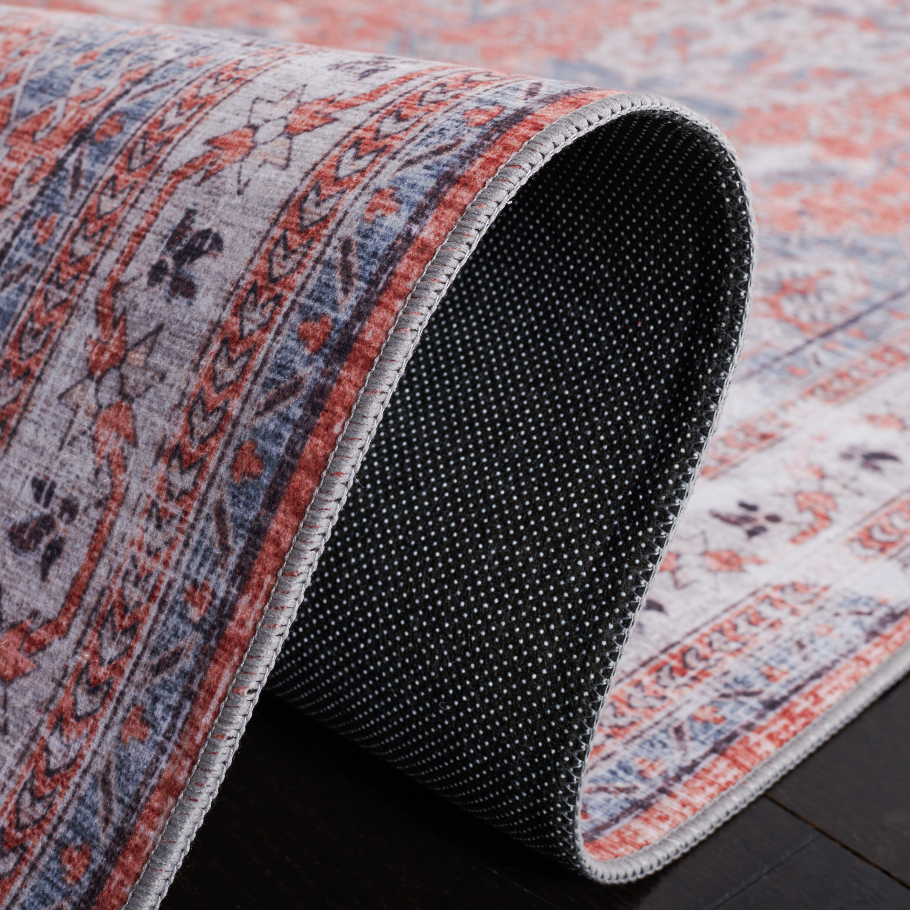 Tucson Rust and Beige Square Washable Area Rug