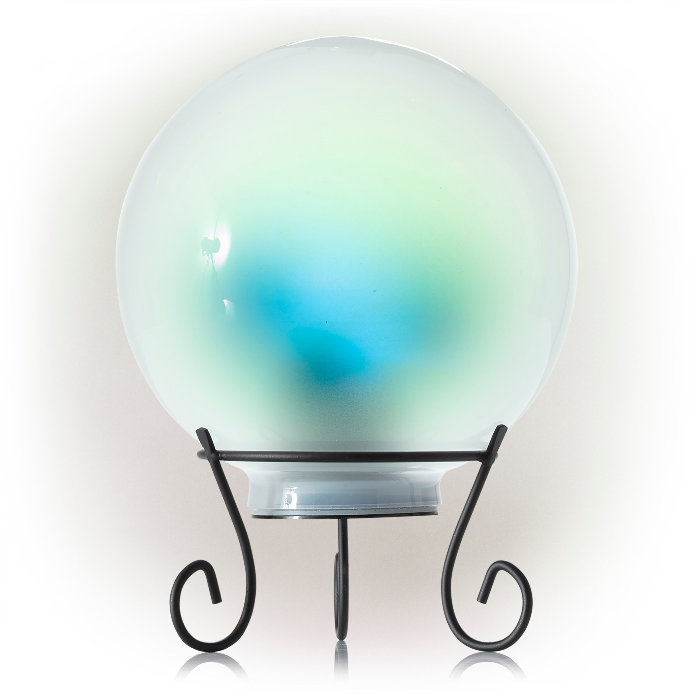 Alpine Corporation HGY312ACC-TM 8-Inches Diameter White Blown Glass Gazing Ball and Stand