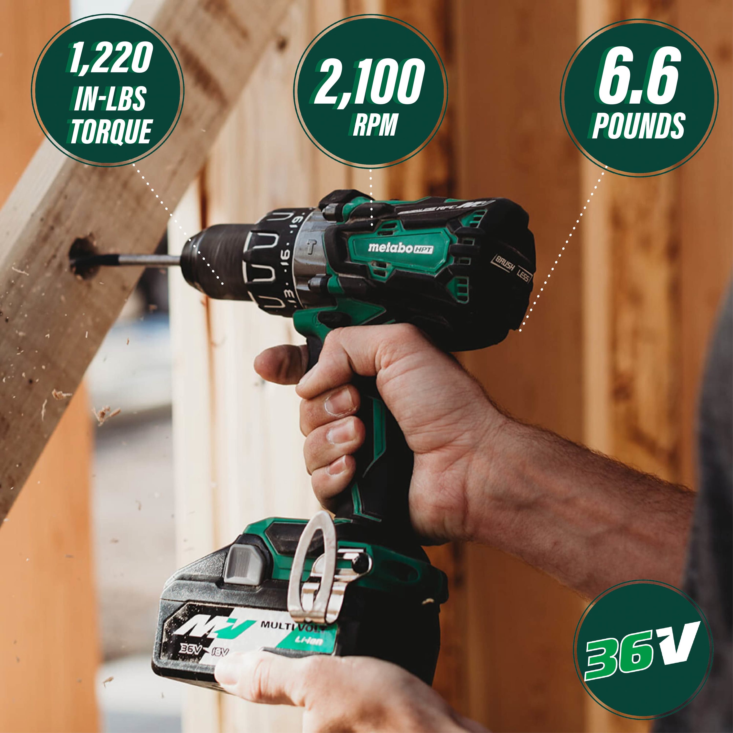 Metabo HPT MultiVolt 1/2-in 36-volt-Amp Variable Speed Brushless Hybrid  Cordless and Corded Hammer Drill in the Hammer Drills department at 