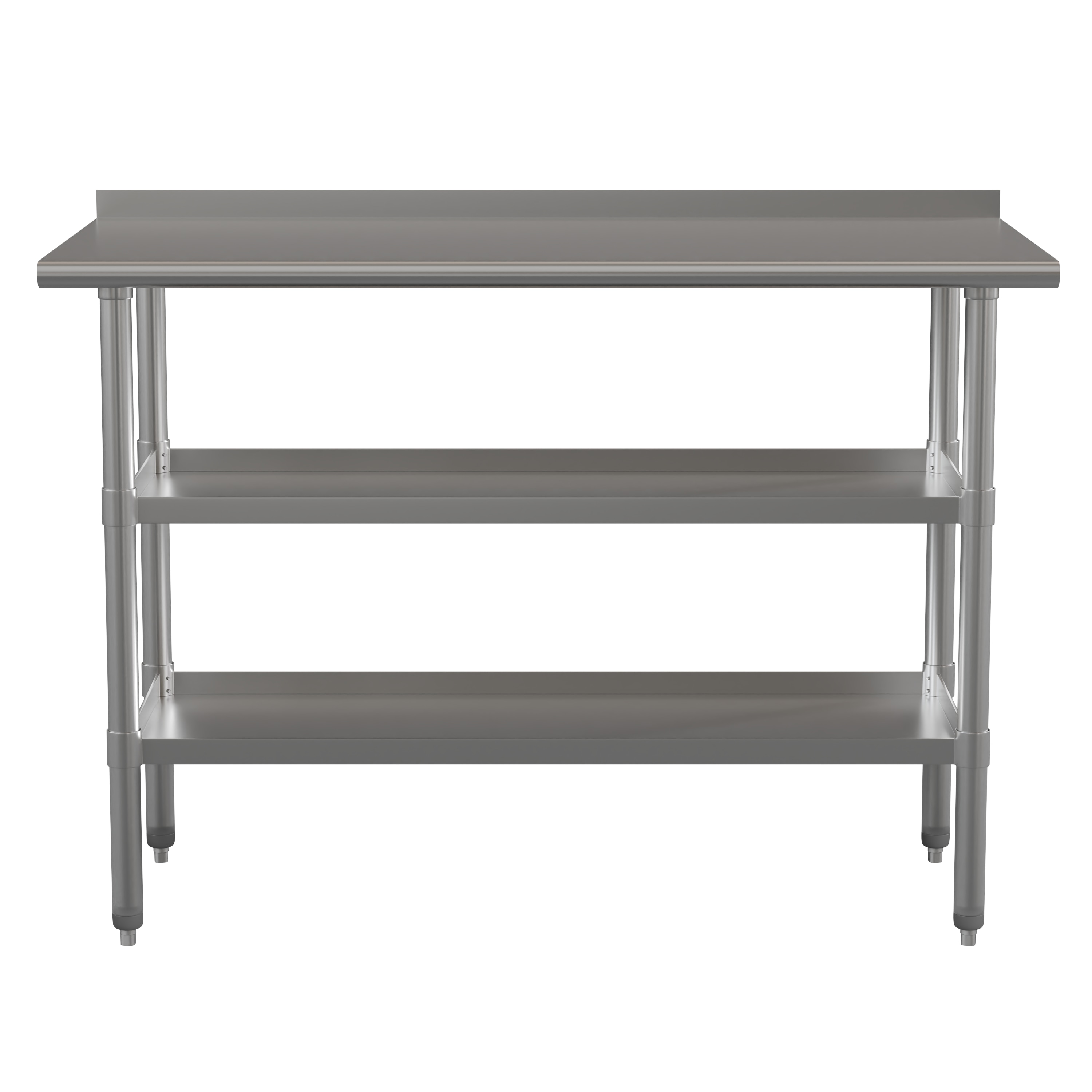 48" Silver Stainless Steel Kitchen Work Table with Backsplash and Shelves