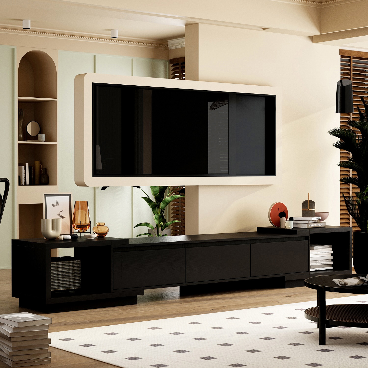 FUFU&GAGA Modern/Contemporary Black TV Cabinet (Accommodates