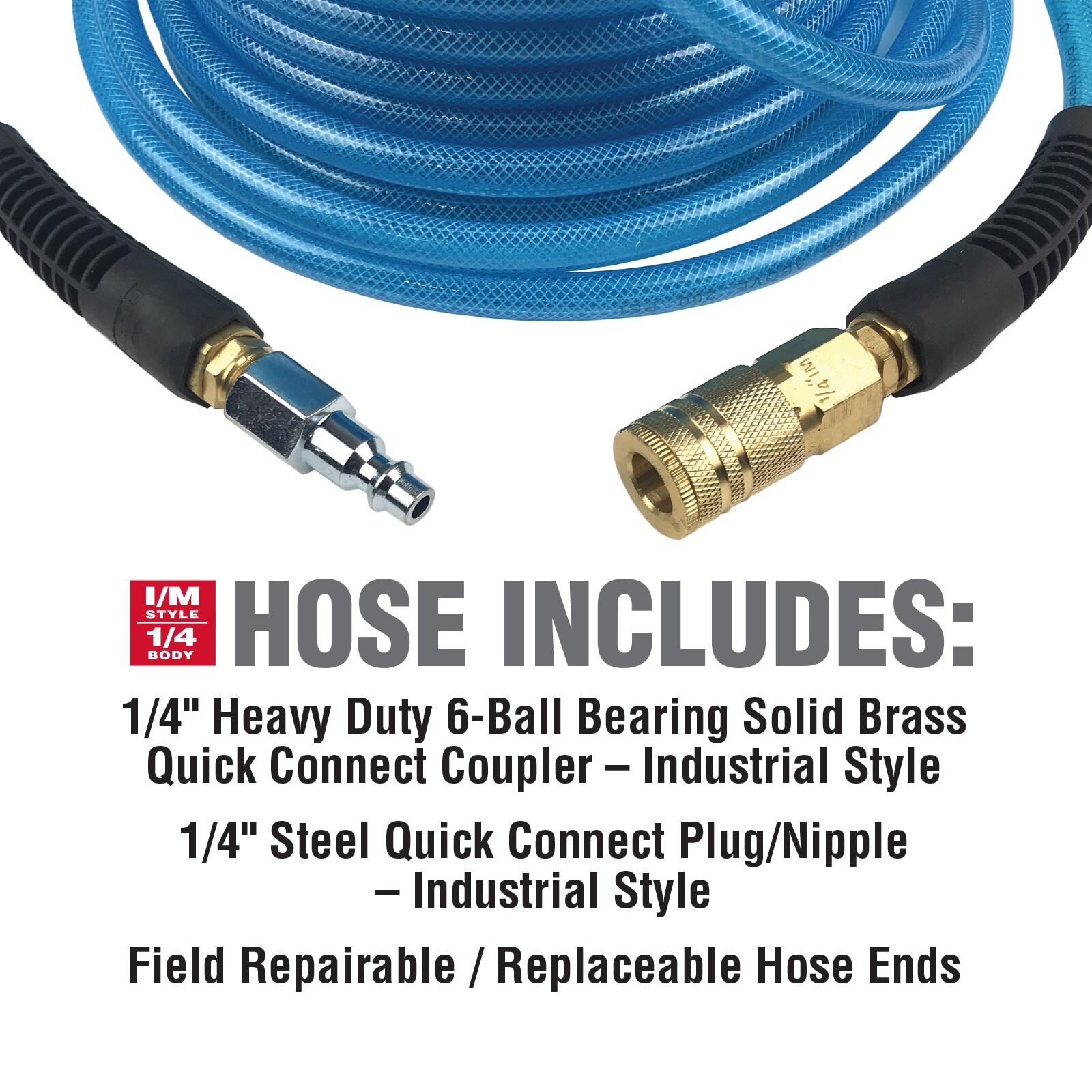 Primefit 1/4 x 100ft Polyurethane Air Hose with Field Repair Ends and  Quick Couplers in the Air Compressor Hoses department at
