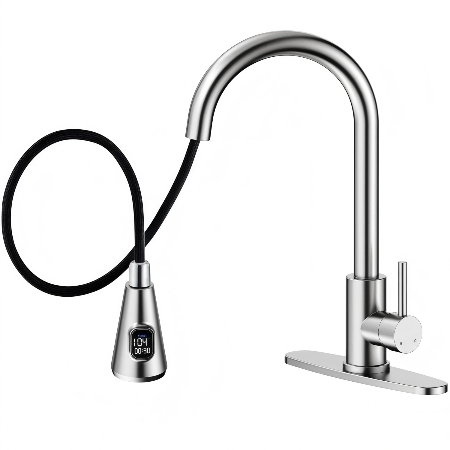 Numhew 16.5in H 1-Handle LED Temperature Display Brushed Nickel Kitchen Faucet